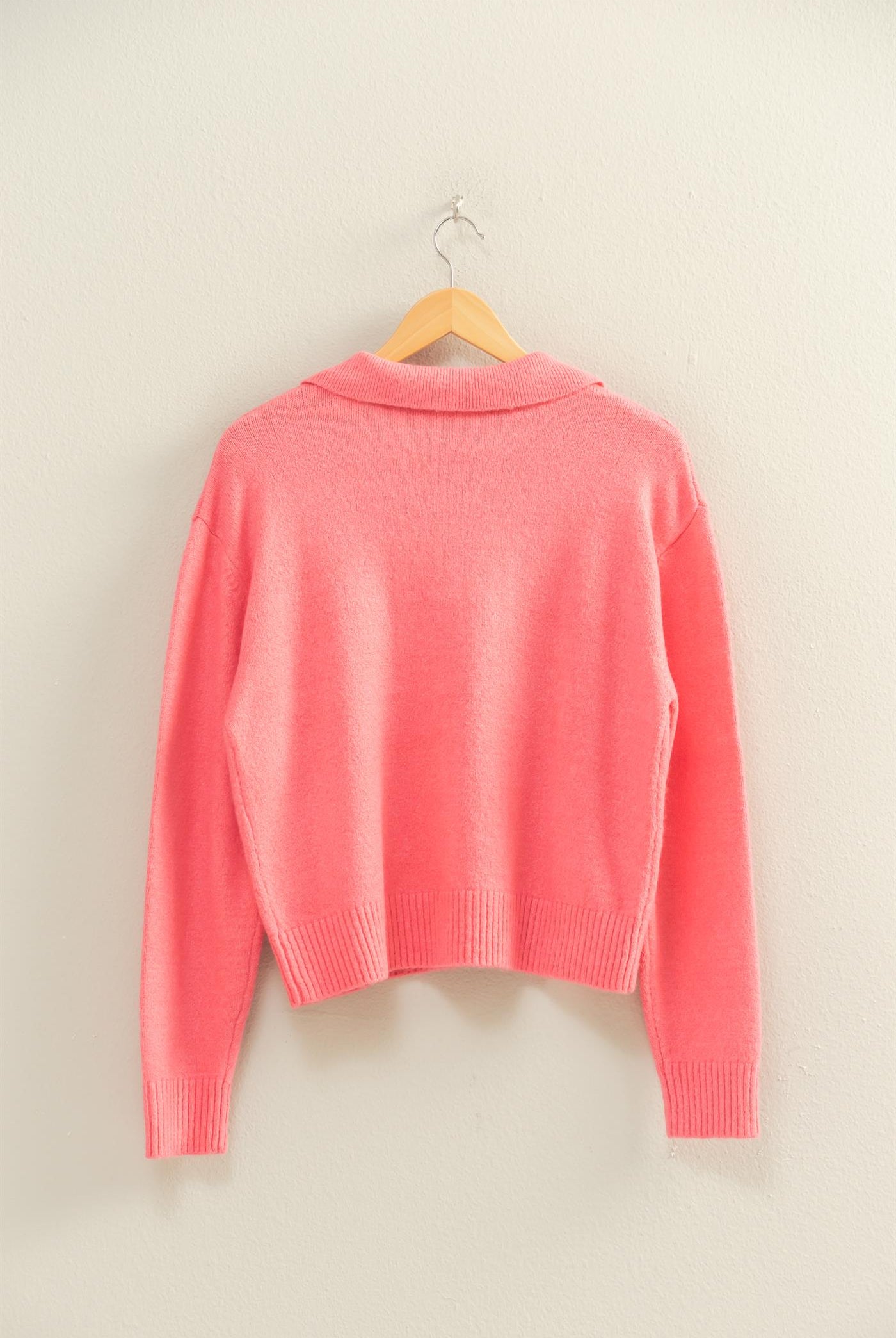 Wholesale Collared V Neck Sweater Sweaters DZ25C947 TAFFY PINK DOUBLE ZERO