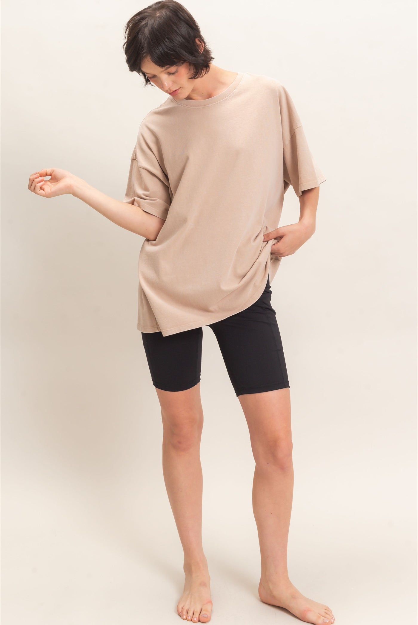 Wholesale Mineral Wash Oversized Crew Neck T-Shirts Clothing Tops DZ26C961 DARK TAUPE DOUBLE ZERO