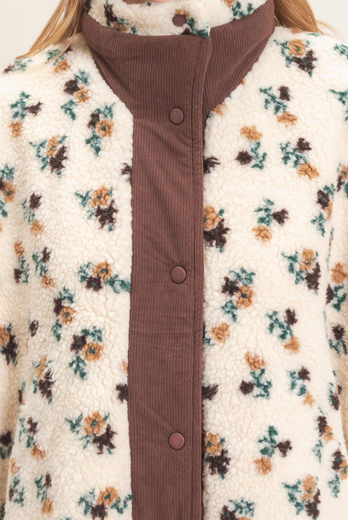 Wholesale Floral Sherpa Vest With Corduroy Vests HF26F073 BROWN HYFVE