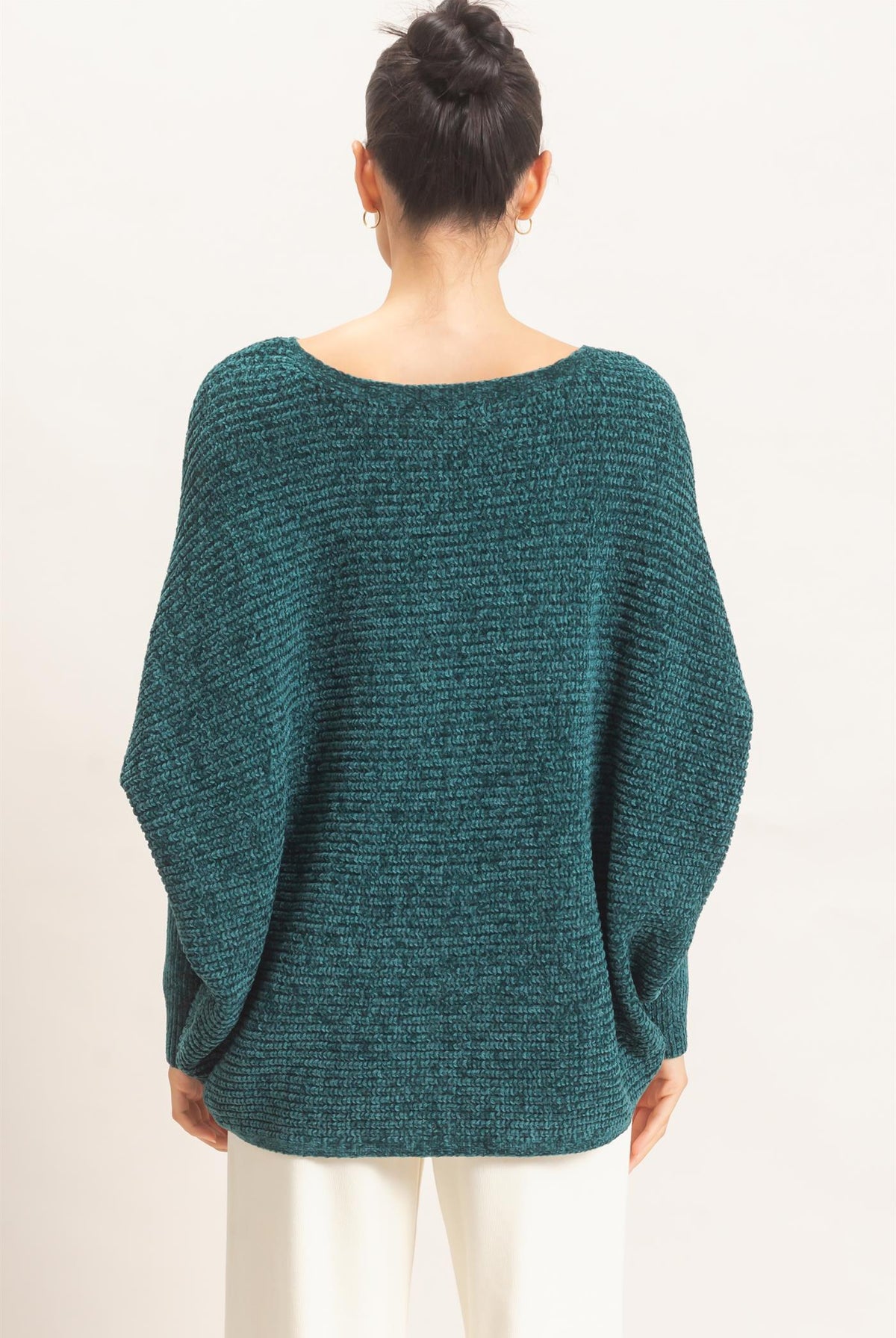 Wholesale Chenille Boat Neck Dolman Sleeve Sweater Sweaters HF26F185 D.GREEN HYFVE