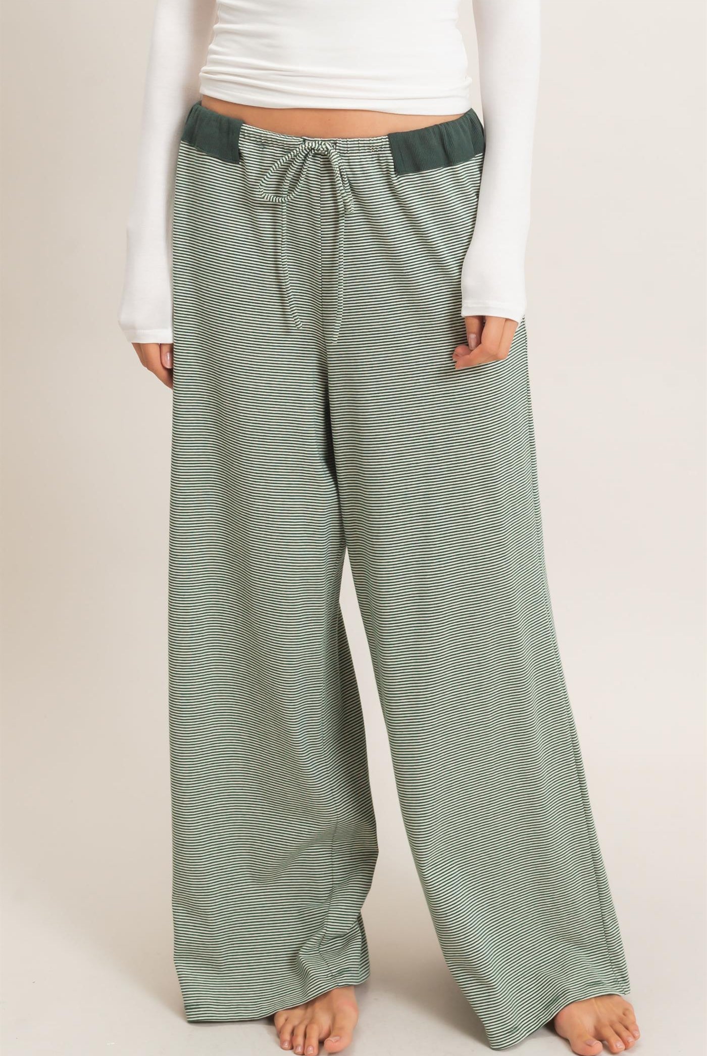 Wholesale Striped Wide-Leg Pants Pants HF26E818 GREEN HYFVE