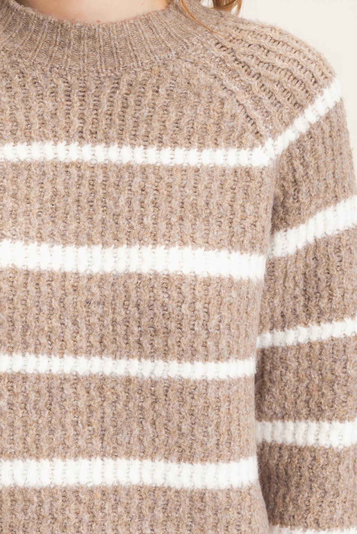 Wholesale Textured Striped Mock Neck Sweater Sweaters HF26E765 MOCHA HYFVE