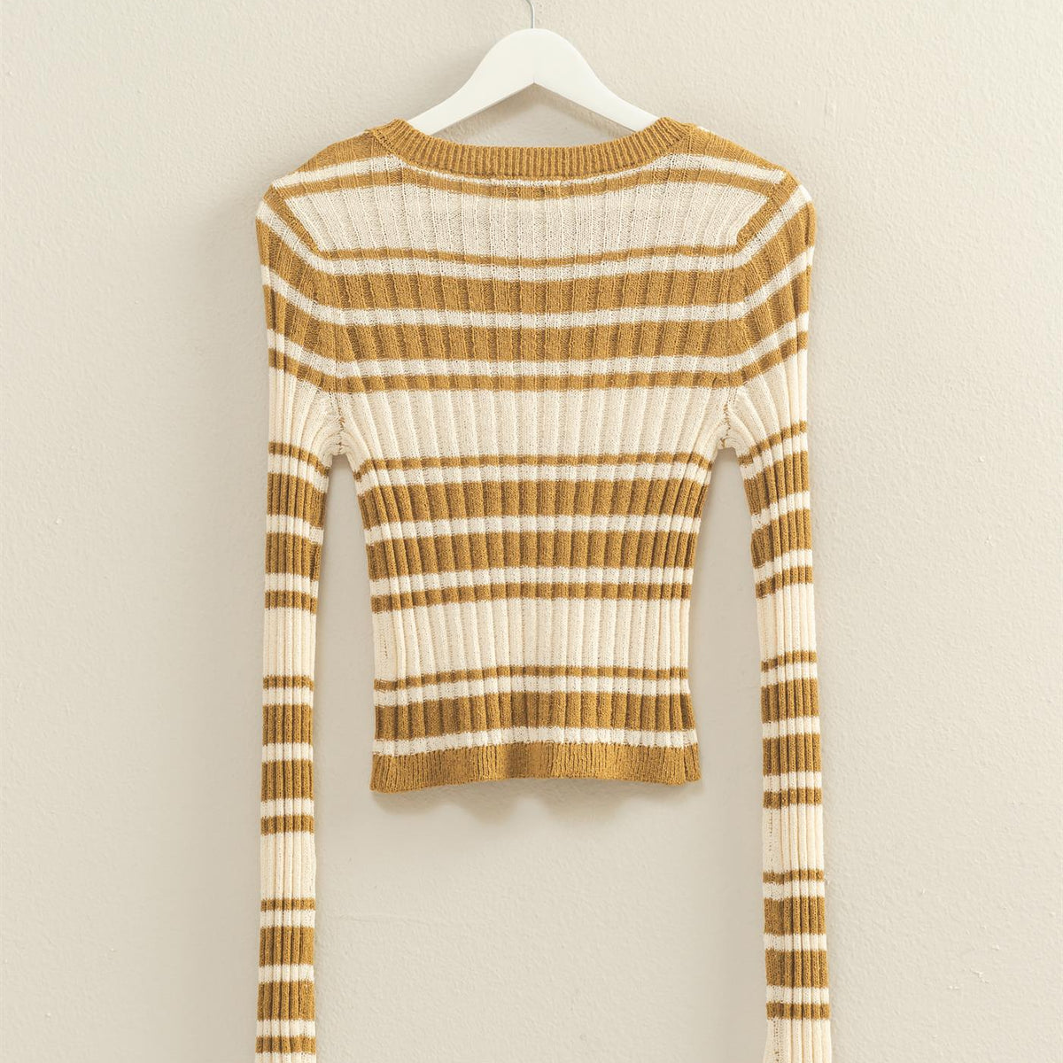 Wholesale Horizontal Striped Crew Neck Sweater Clothing Tops HF25E811 OLIVE HYFVE
