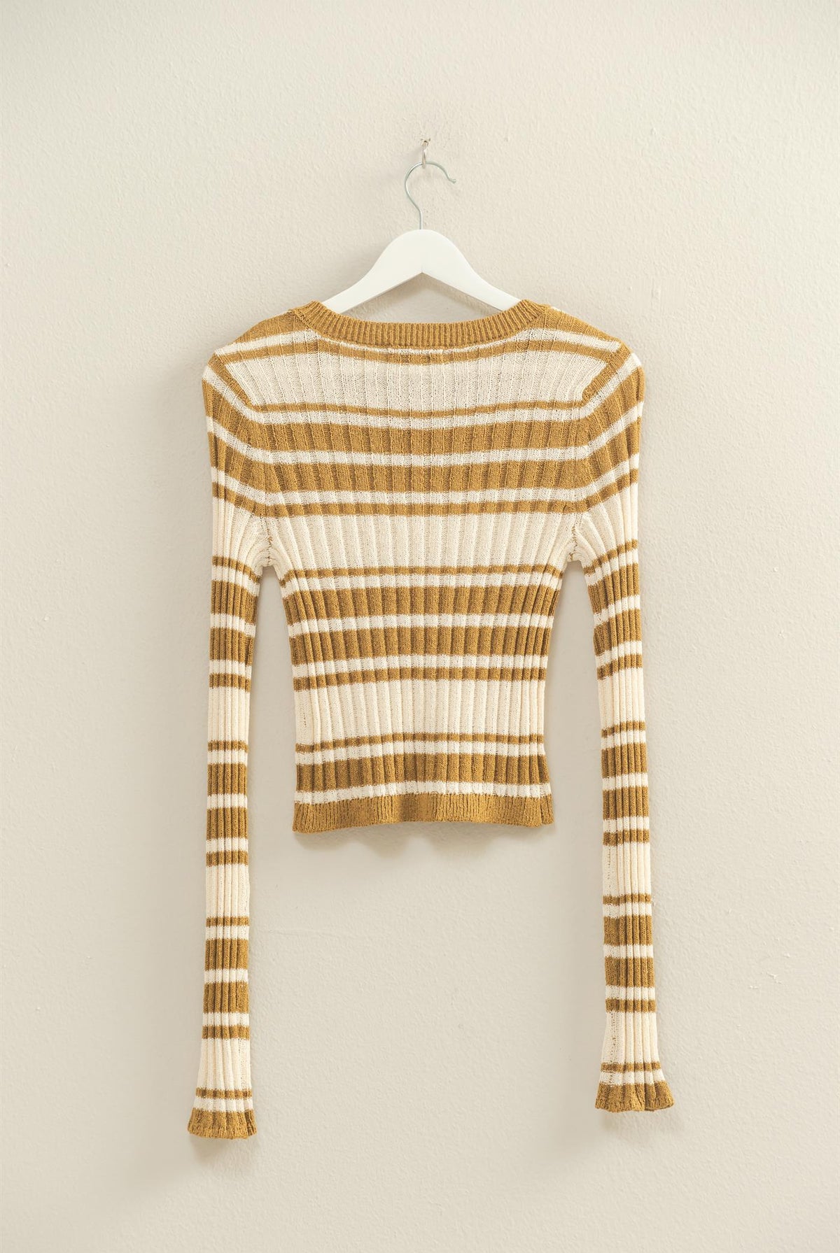 Wholesale Horizontal Striped Crew Neck Sweater Clothing Tops HF25E811 OLIVE HYFVE