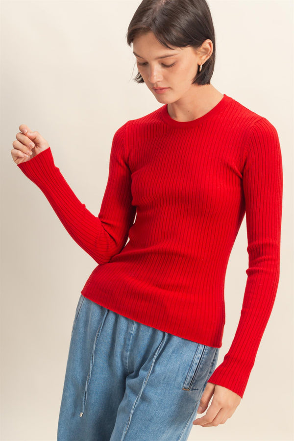 Ribbed Long Sleeve Knit Top