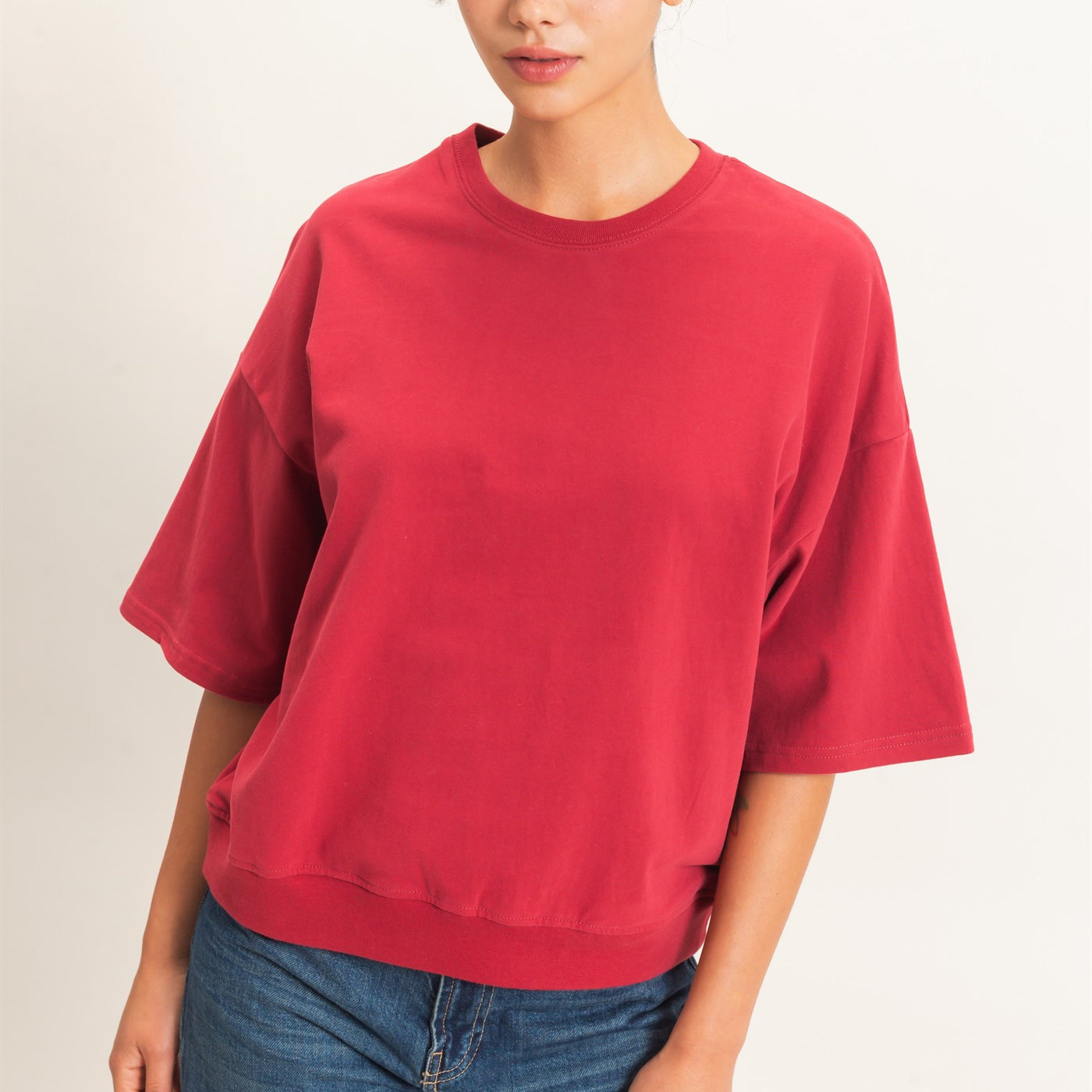 Wholesale Washed Crew Neck Short Sleeve Top Clothing Tops DZ26E381 DARK RED DOUBLE ZERO