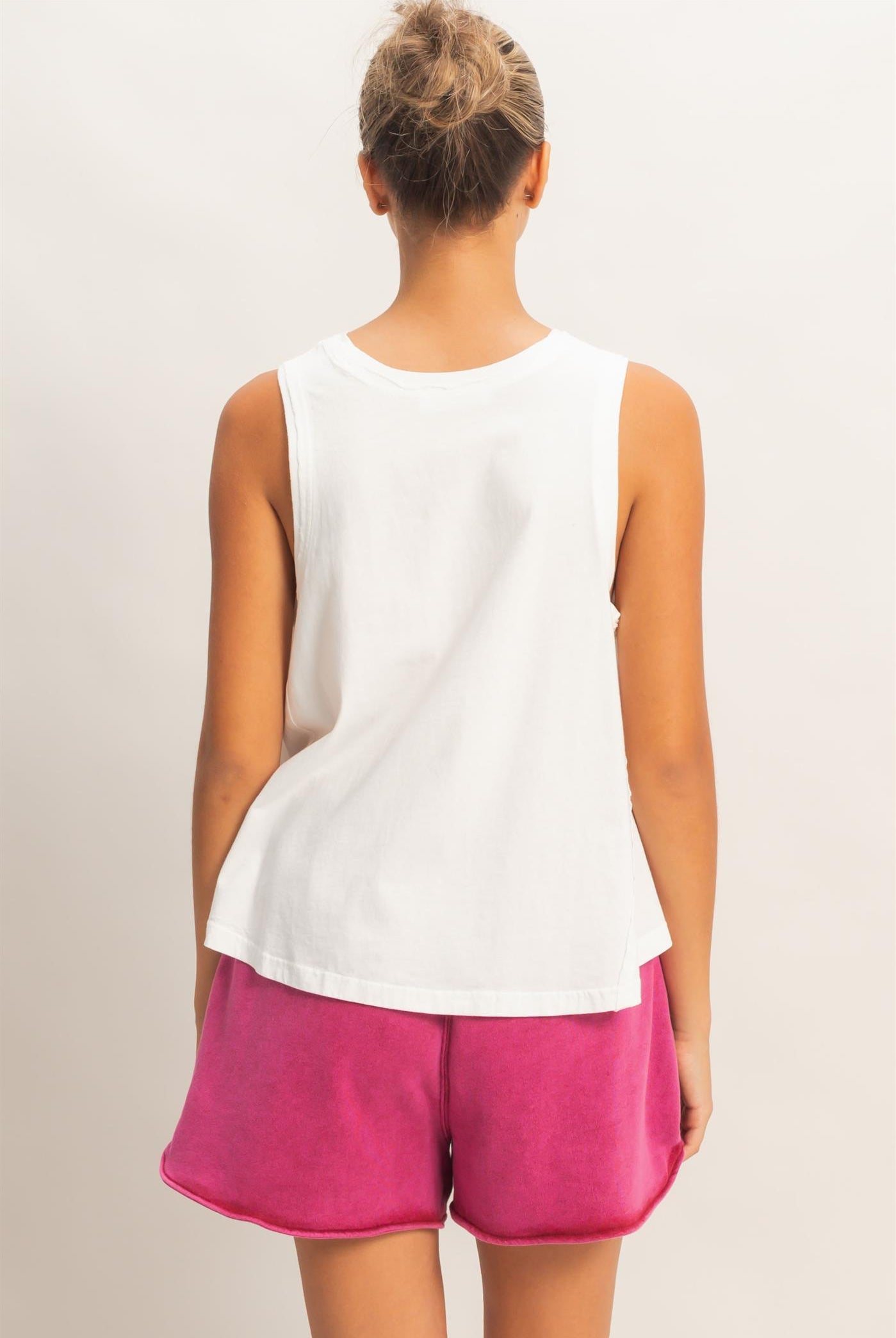 Wholesale Raw Edge Details Sleeveless Washed Top Clothing Tops DZ26E278 WHITE DOUBLE ZERO