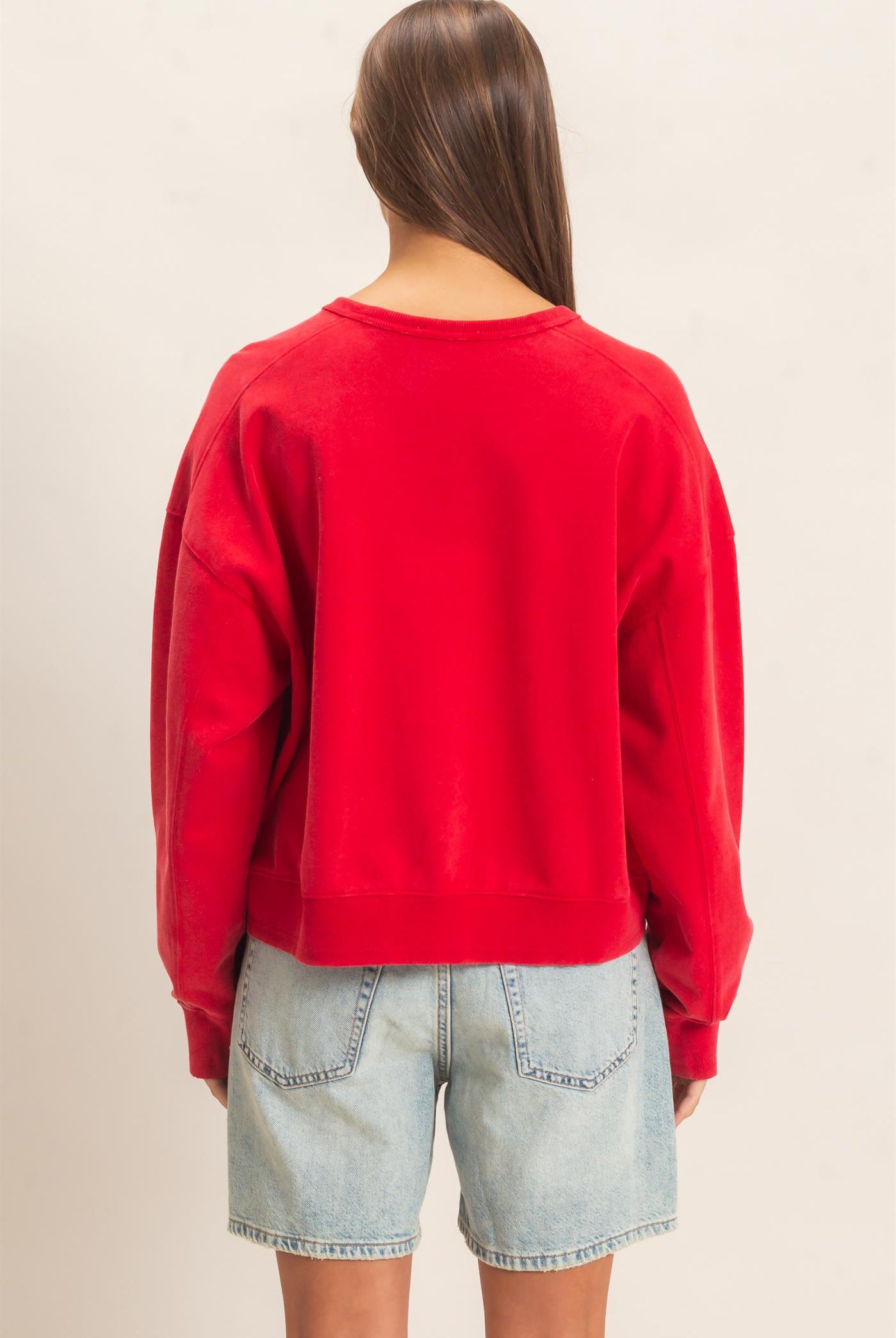 Wholesale Acid Wash Seam Detail Crew Neck Sweatshirt Sweatshirts DZ26E260 RED DOUBLE ZERO