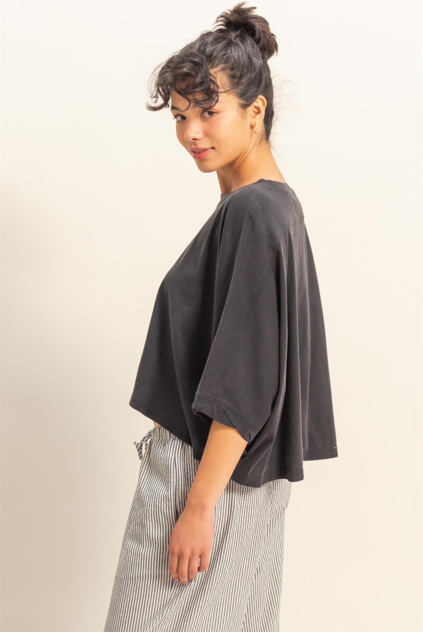 Wholesale Flowy Bat Wing Sleeves Knit Top Clothing Tops DZ25A797 BLACK DOUBLE ZERO