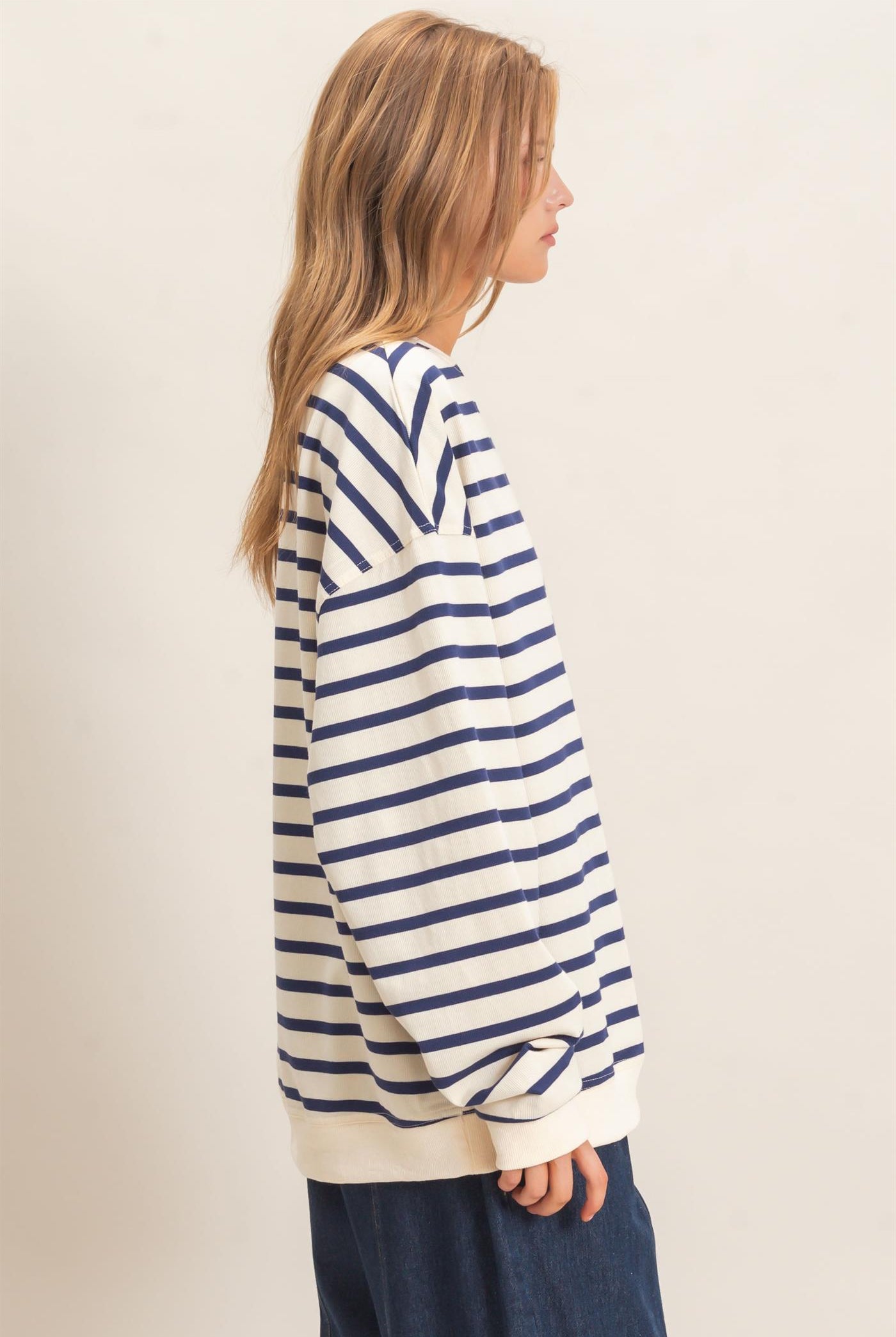 Wholesale Striped Long Sleeve Pullover Sweatshirts HF26F077 NAVY/CREAM HYFVE