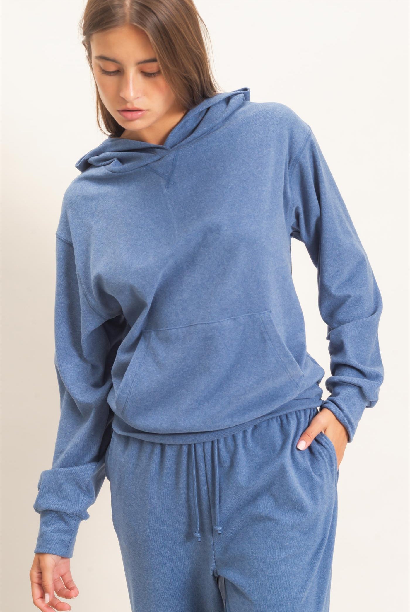 Wholesale Long Sleeve Hoodie With Kangaroo Pocket Hoodies DZ26F276 NAVY DOUBLE ZERO