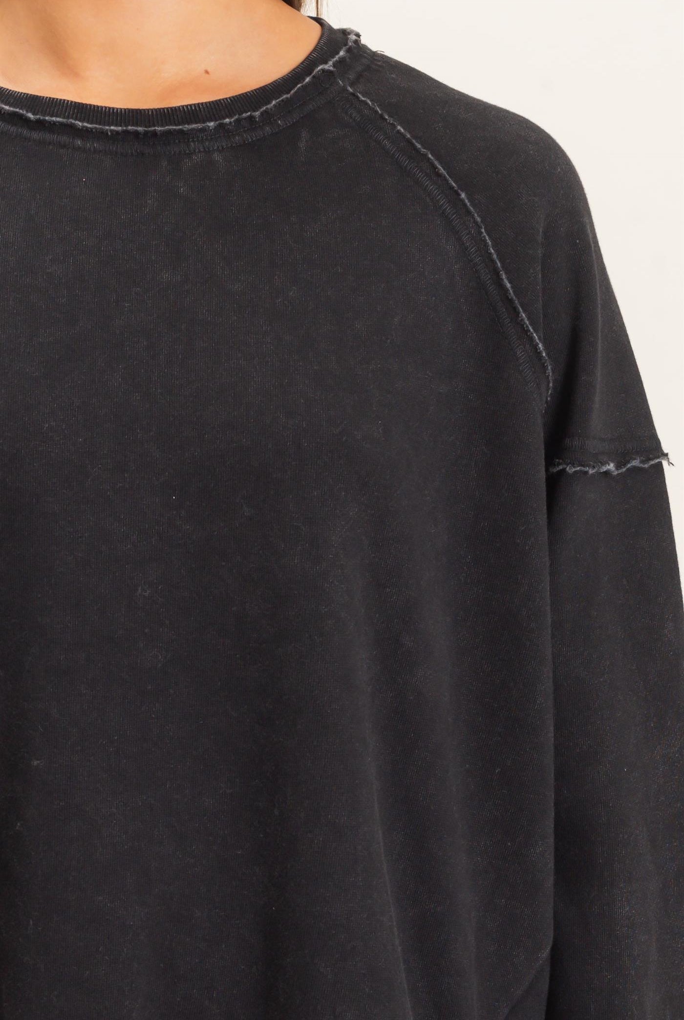 Wholesale Acid Wash Raw Edge Sweatshirt Sweatshirts DZ26C910 BLACK DOUBLE ZERO