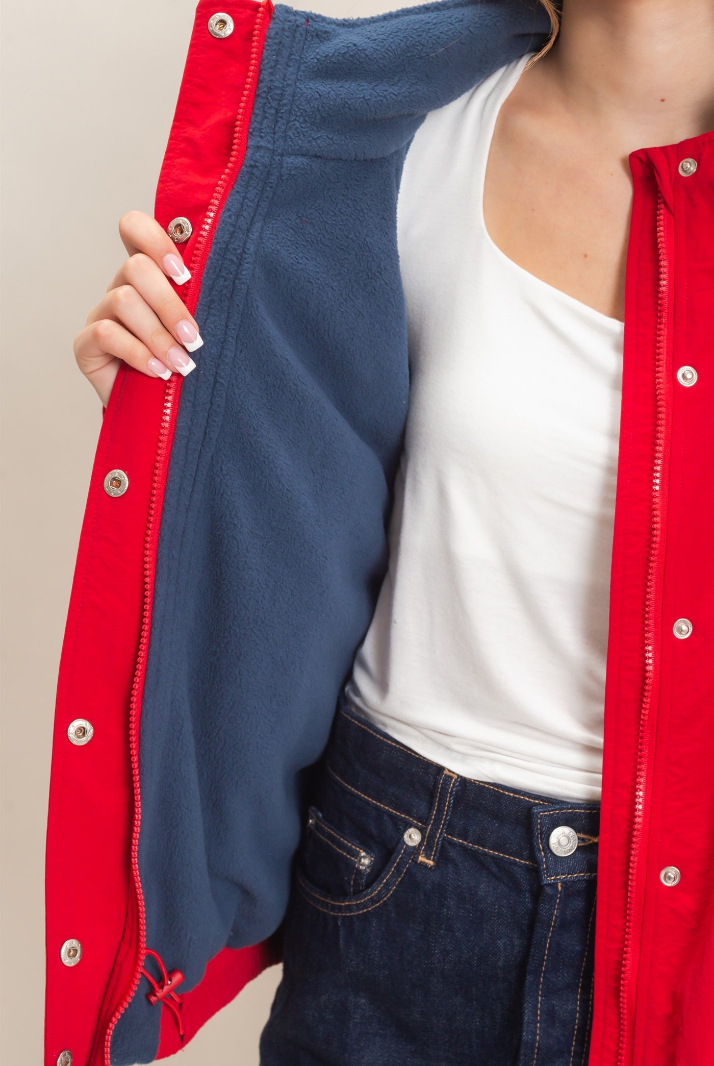 Wholesale Fleece-Lined Mock Neck Snap Jacket Coats & Jackets HF26C918 RED HYFVE