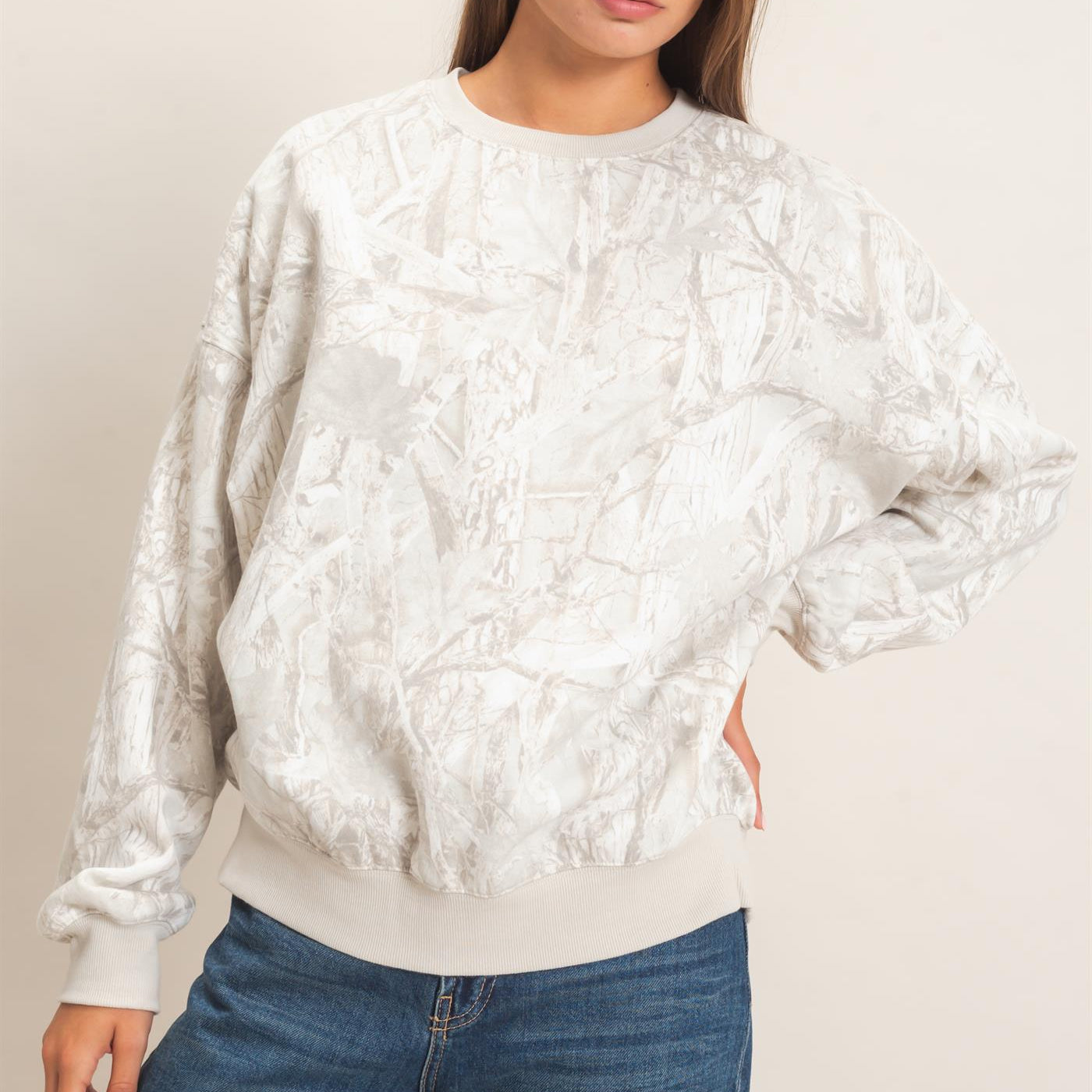Wholesale Tree Camouflage Crew Neck Sweatshirt Sweatshirts DZ26E789 GRAY DOUBLE ZERO