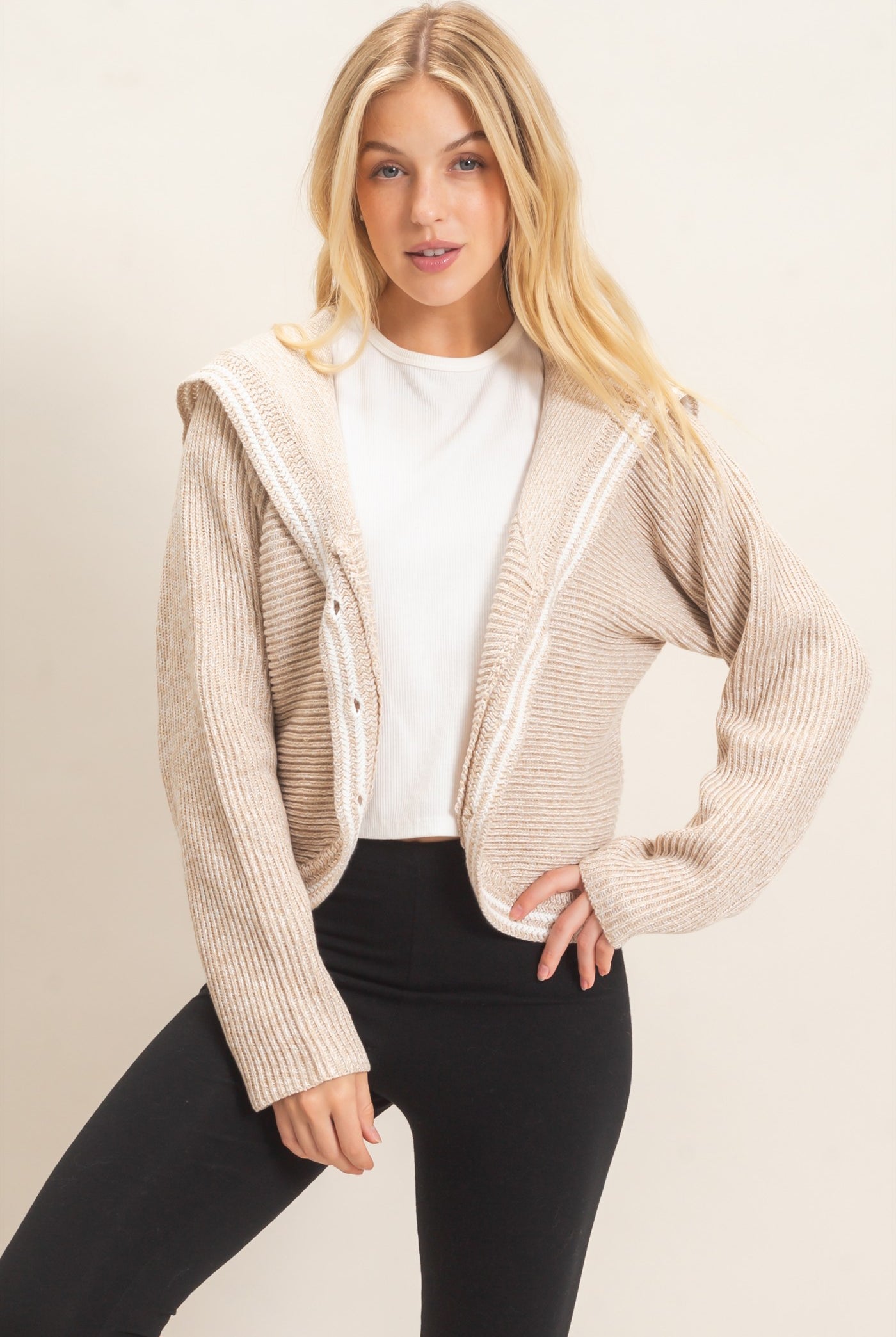 Wholesale Ribbed Button-Up Cardigan Cardigans HF26E036 LIGHT BEIGE HYFVE