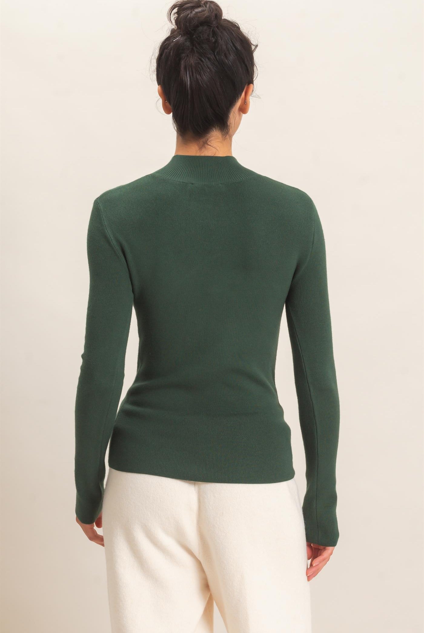 Wholesale Ribbed Mock Neck Long Sleeve Knit Top Clothing Tops DZ26F201 DARK GREEN DOUBLE ZERO
