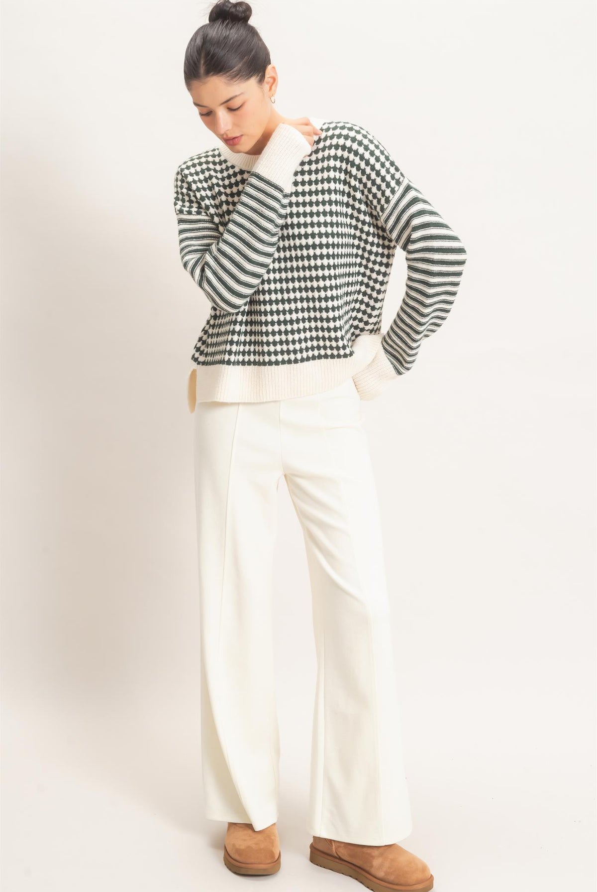 Wholesale Mixed Pattern Long Sleeve Sweater Sweaters HF26E821 HUNTER GREEN HYFVE