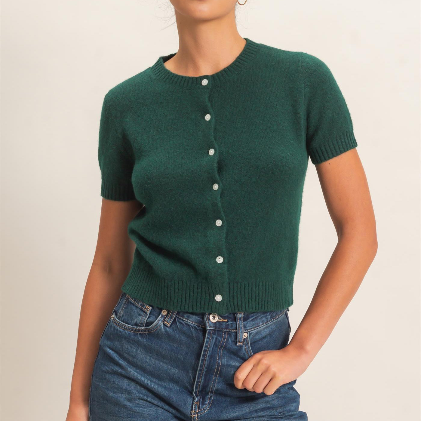 Wholesale Crew Neck Short Sleeve Cardigan Cardigans DZ26E108 DARK GREEN DOUBLE ZERO