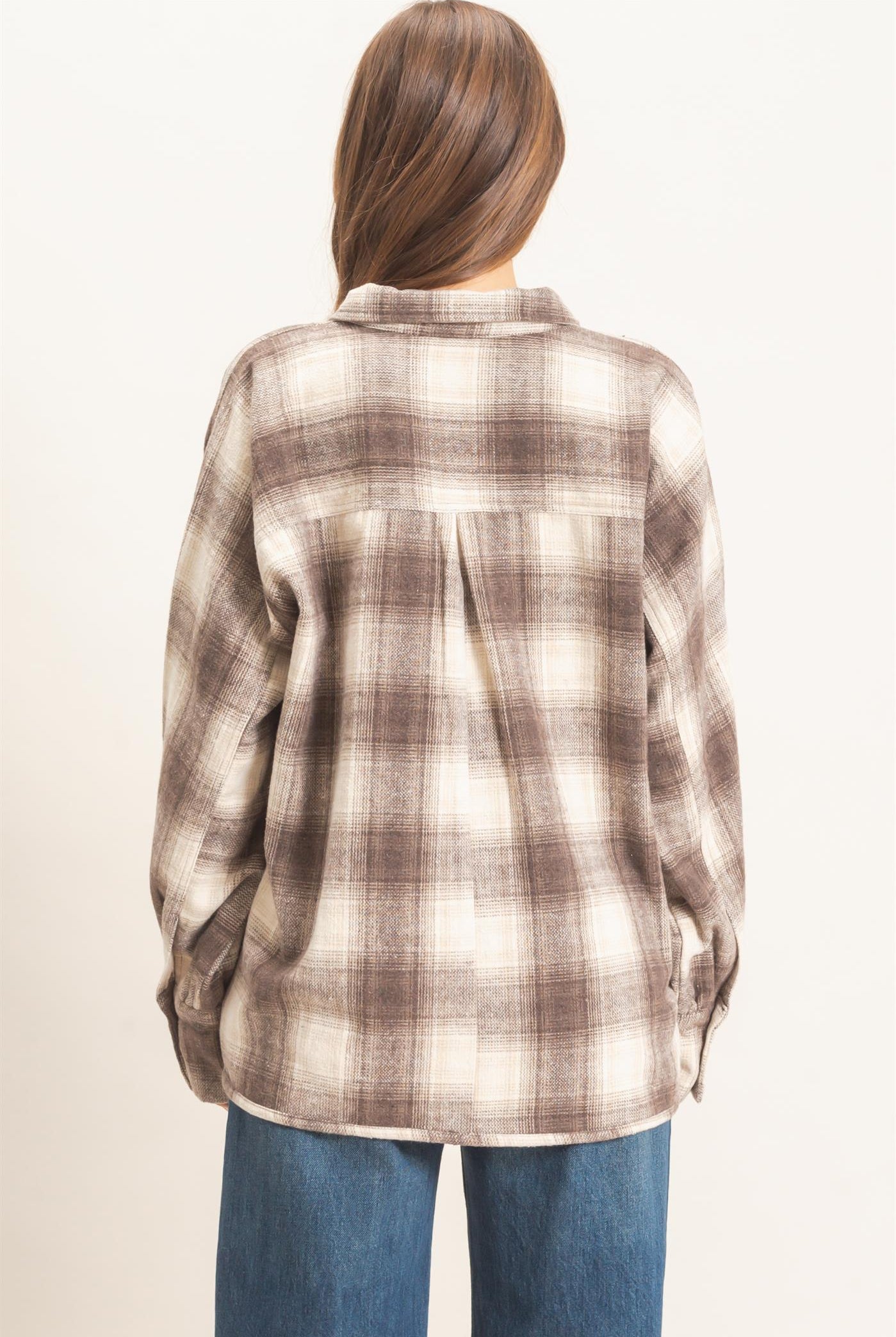Wholesale Plaid Flannel Shirt Clothing Tops HF26C863 BROWN HYFVE