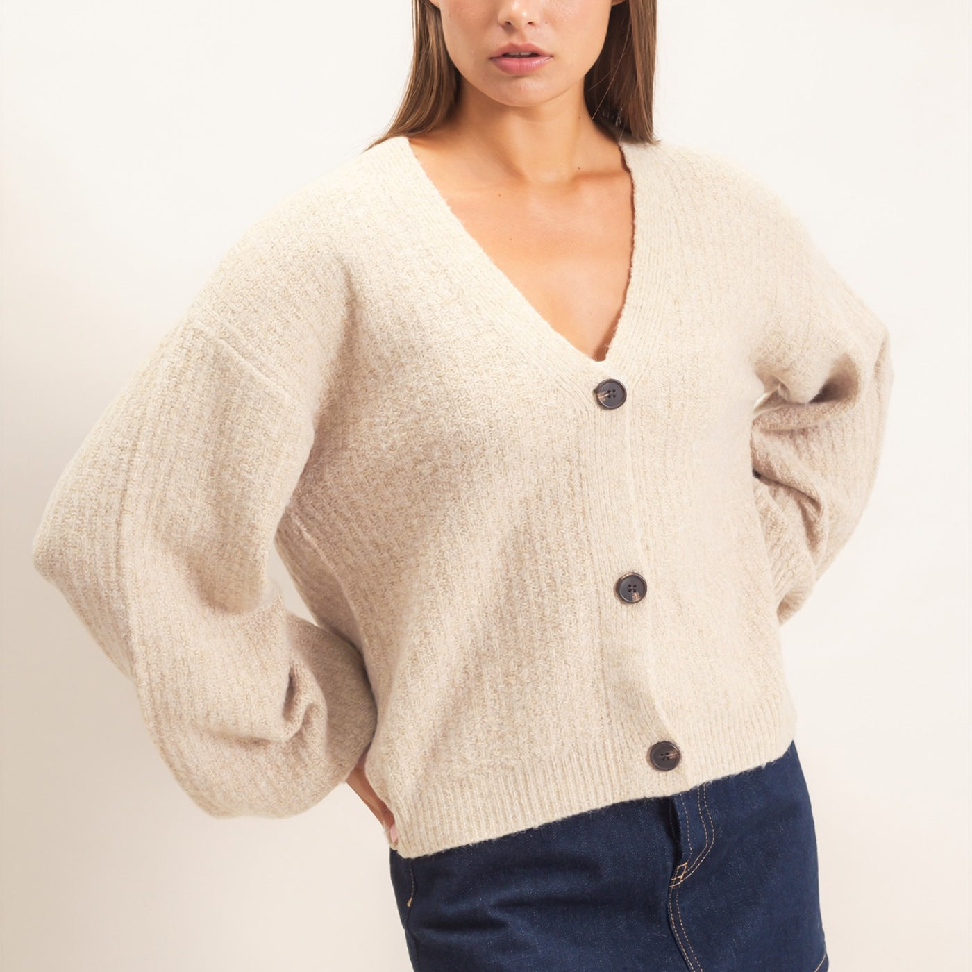 Wholesale Textured V-Neck Cardigan Cardigans DZ26E080 ALPACA DOUBLE ZERO