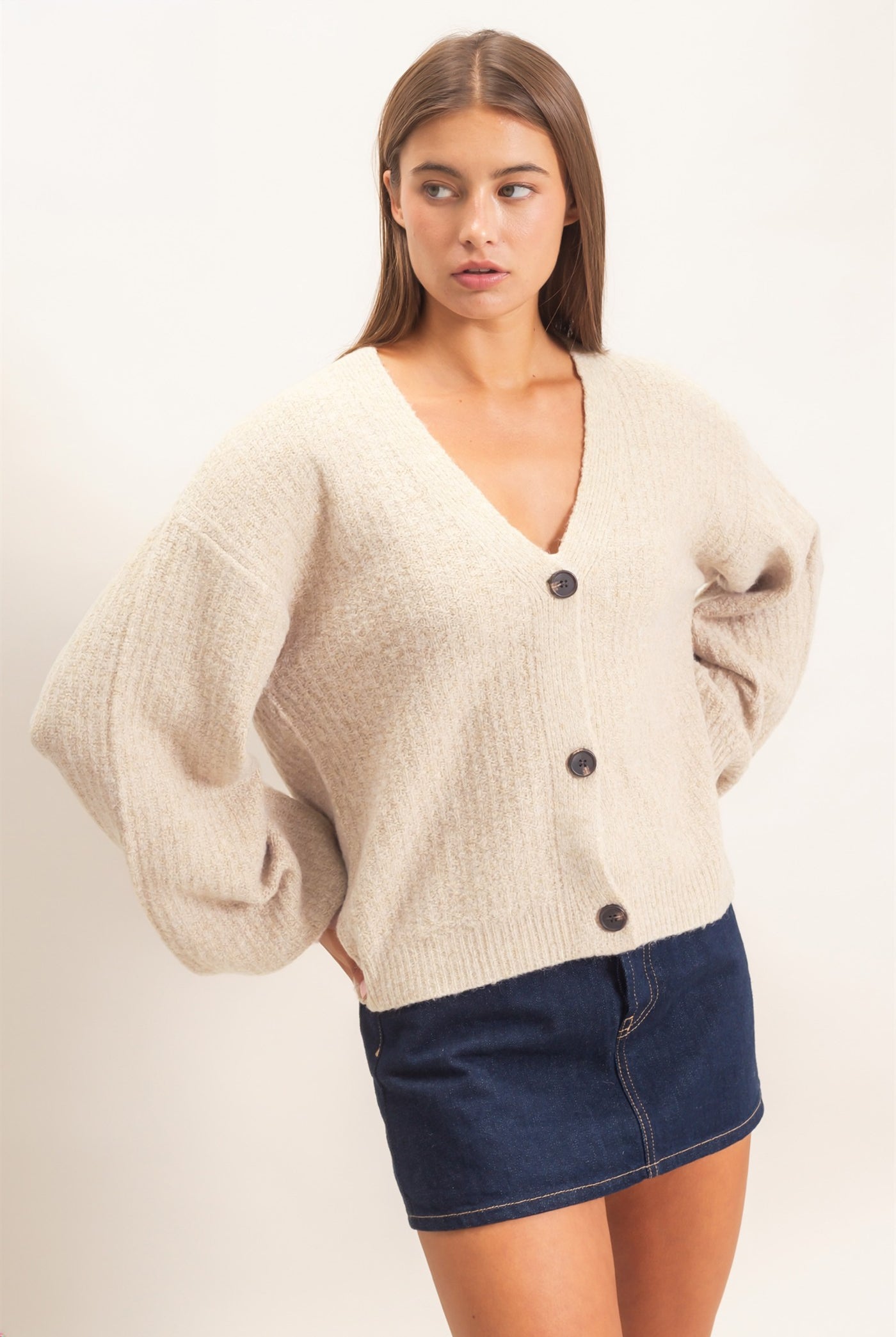 Wholesale Textured V-Neck Cardigan Cardigans DZ26E080 ALPACA DOUBLE ZERO