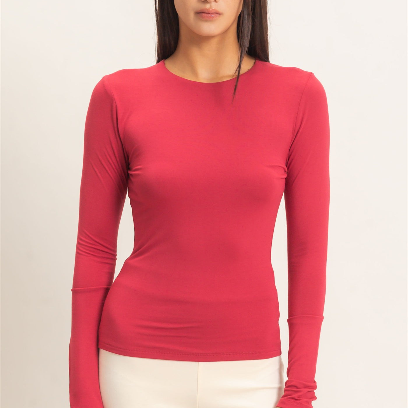 Wholesale Crew Neck Long Sleeve Top Clothing Tops DZ26E978 DARK RED DOUBLE ZERO