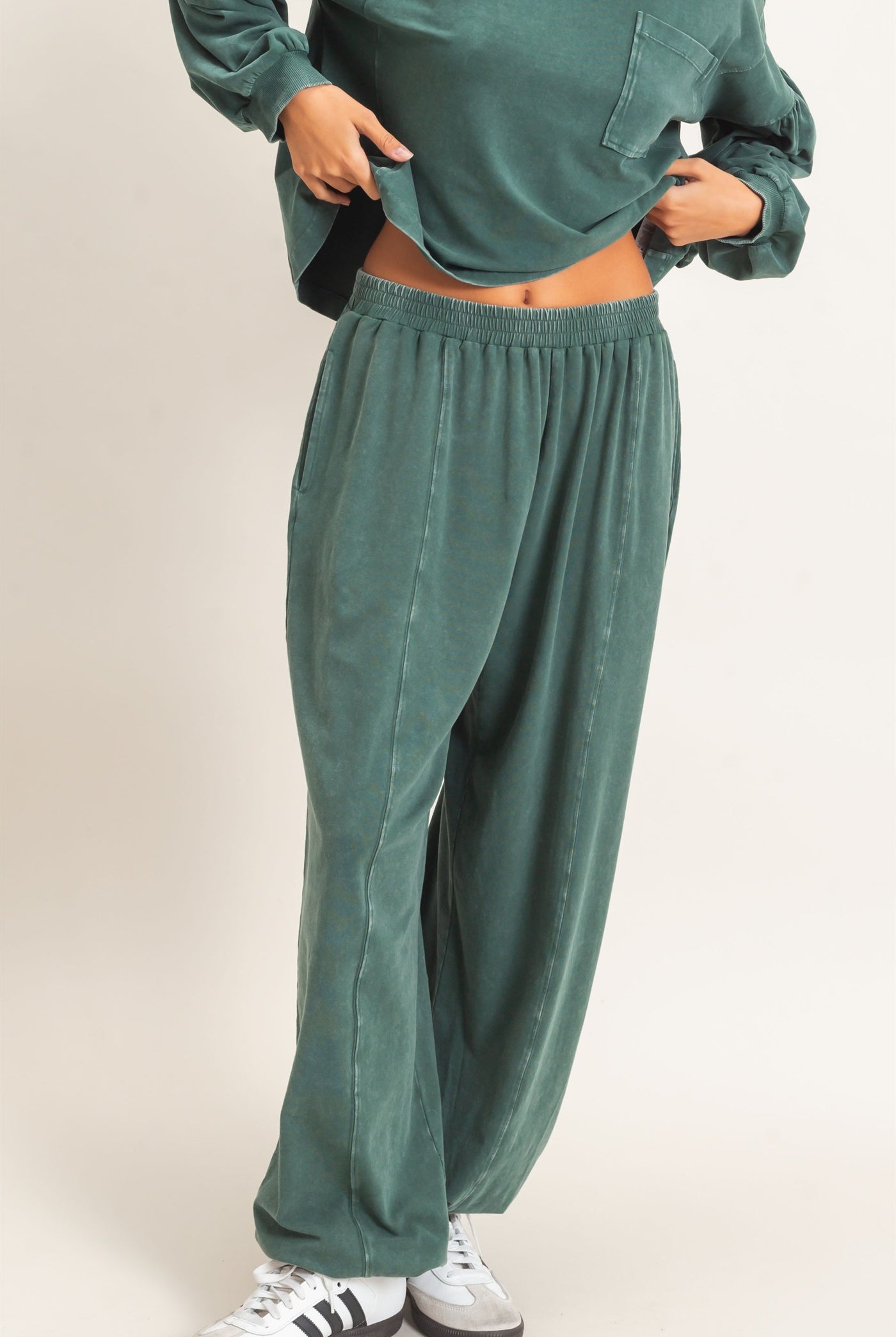 Wholesale Mineral Wash Elastic Waist Jogger Pants Joggers DZ26F405 DARK GREEN DOUBLE ZERO