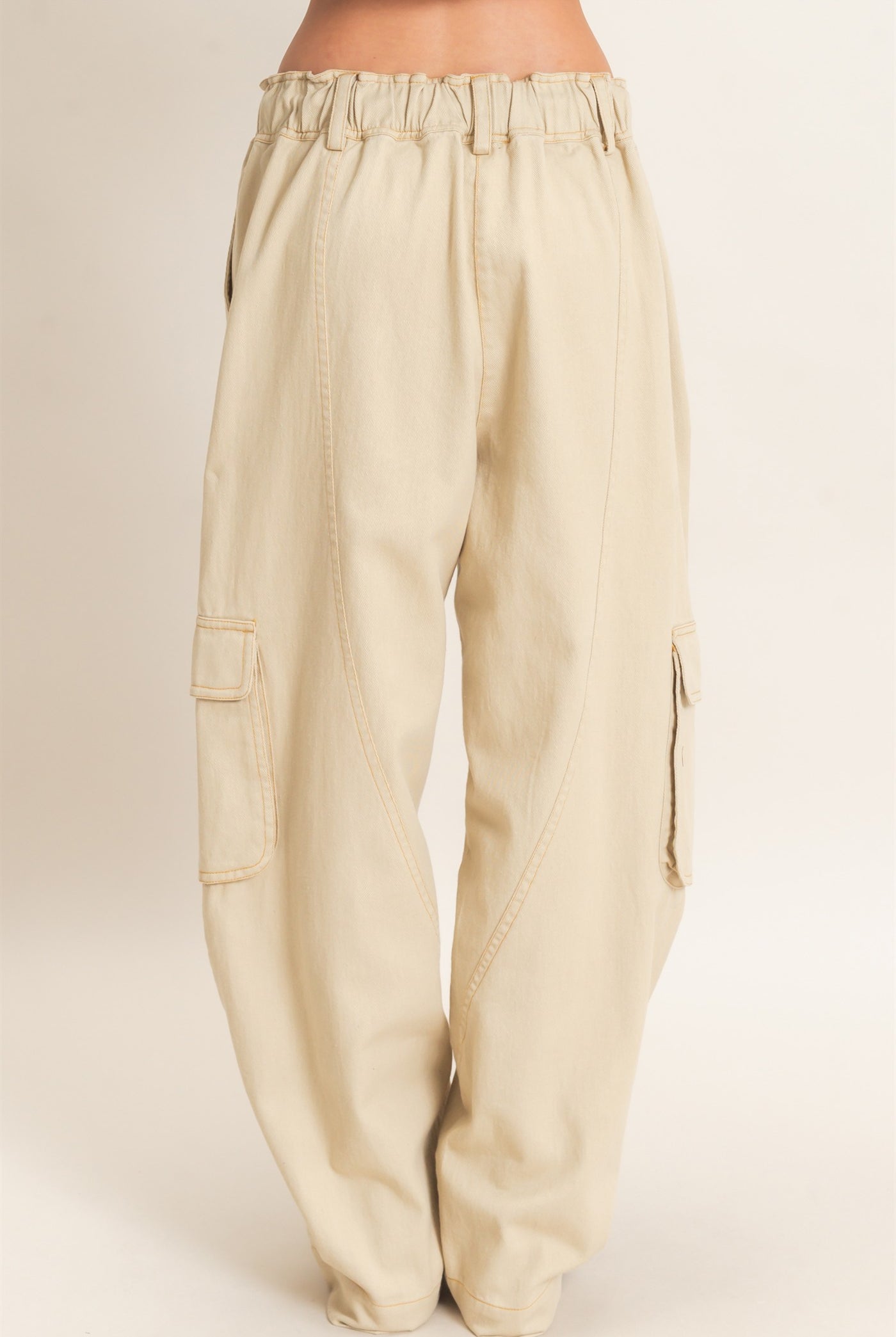 Wholesale Drawstring Cargo Denim Pants Pants HF26E182 BEIGE HYFVE
