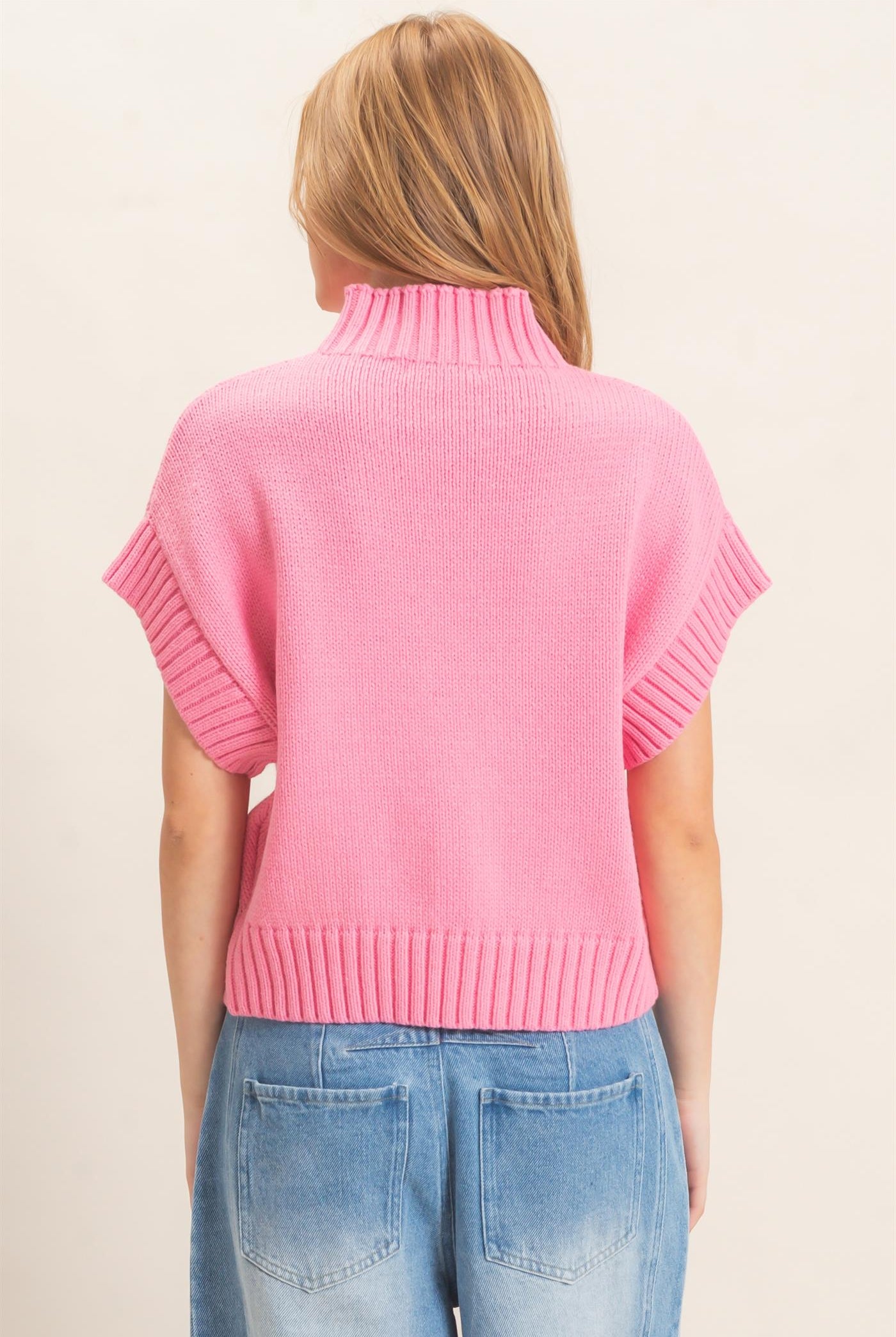 Wholesale Ribbed Mock Neck Sweater Vest Sweaters HF26F186-D PINK HYFVE