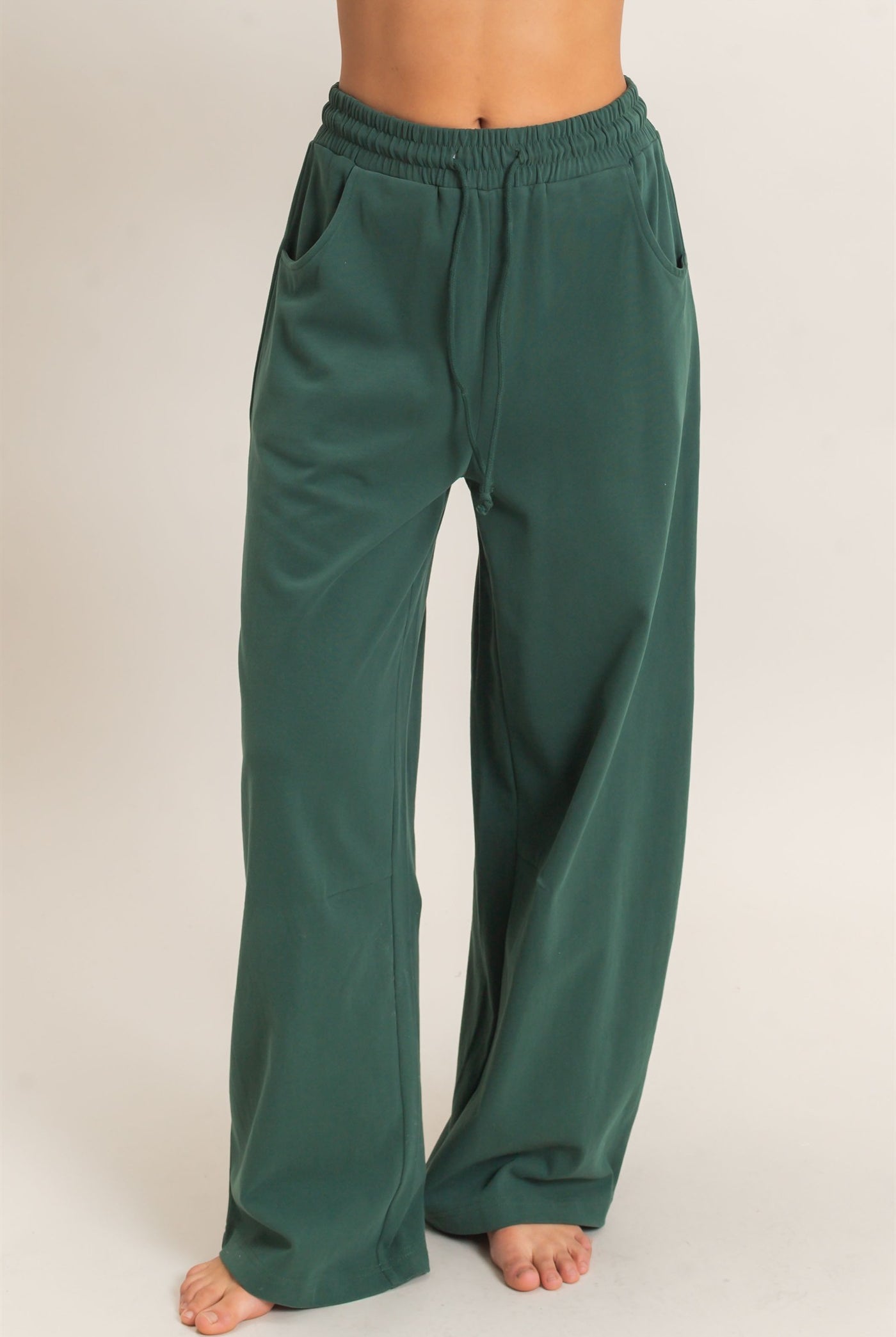 Wholesale Washed Barrel Sweatpants Pants DZ26E379 DARK GREEN DOUBLE ZERO
