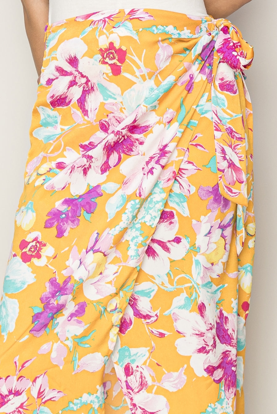 Wholesale Floral Print Wrap And Tie Skirt Skirts HF24A386 ORANGE HYFVE
