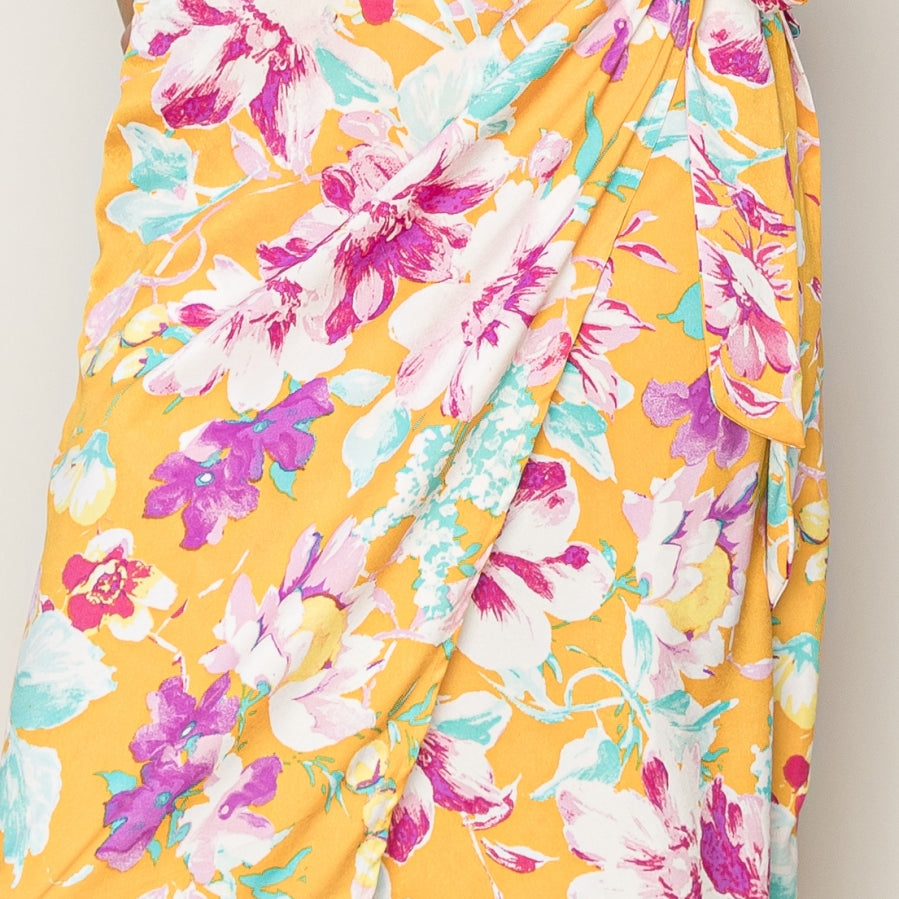 Wholesale Floral Print Wrap And Tie Skirt Skirts HF24A386 ORANGE HYFVE