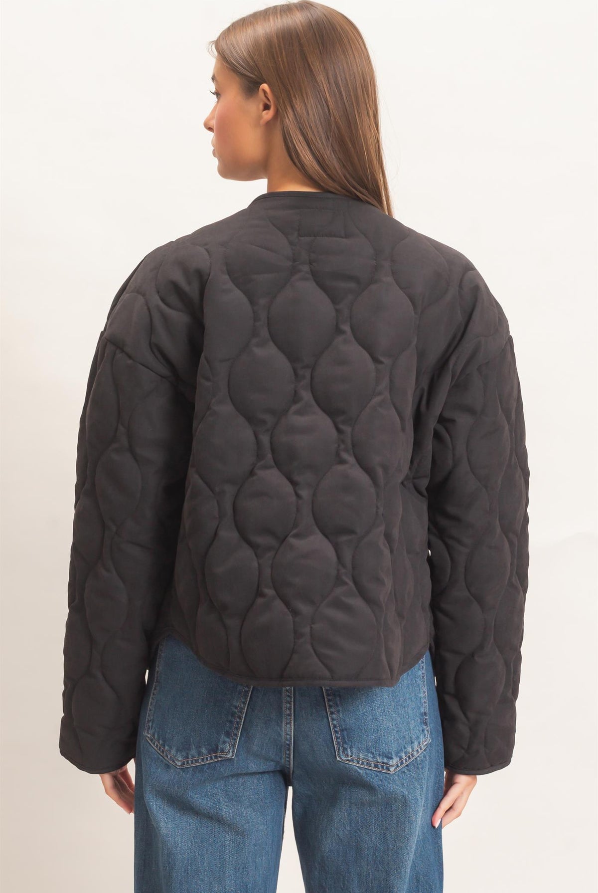 Wholesale Quilted Button Front Jacket Coats & Jackets DZ26F254 BLACK DOUBLE ZERO