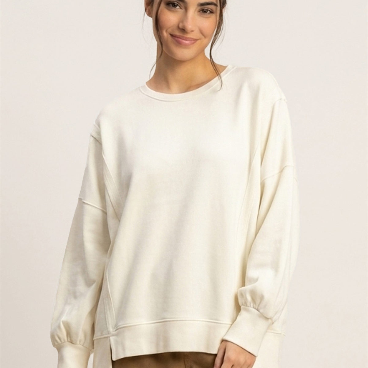 Wholesale Pigment Dye Oversized Raw Edge Sweatshirt Sweatshirts DZ26C737 CREAM DOUBLE ZERO