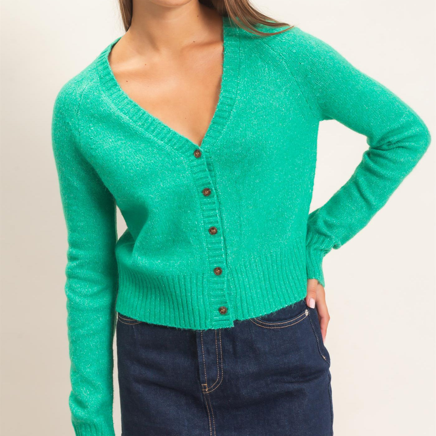 Wholesale V-Neck Cardigan Cardigans DZ26E326 EMERALD DOUBLE ZERO