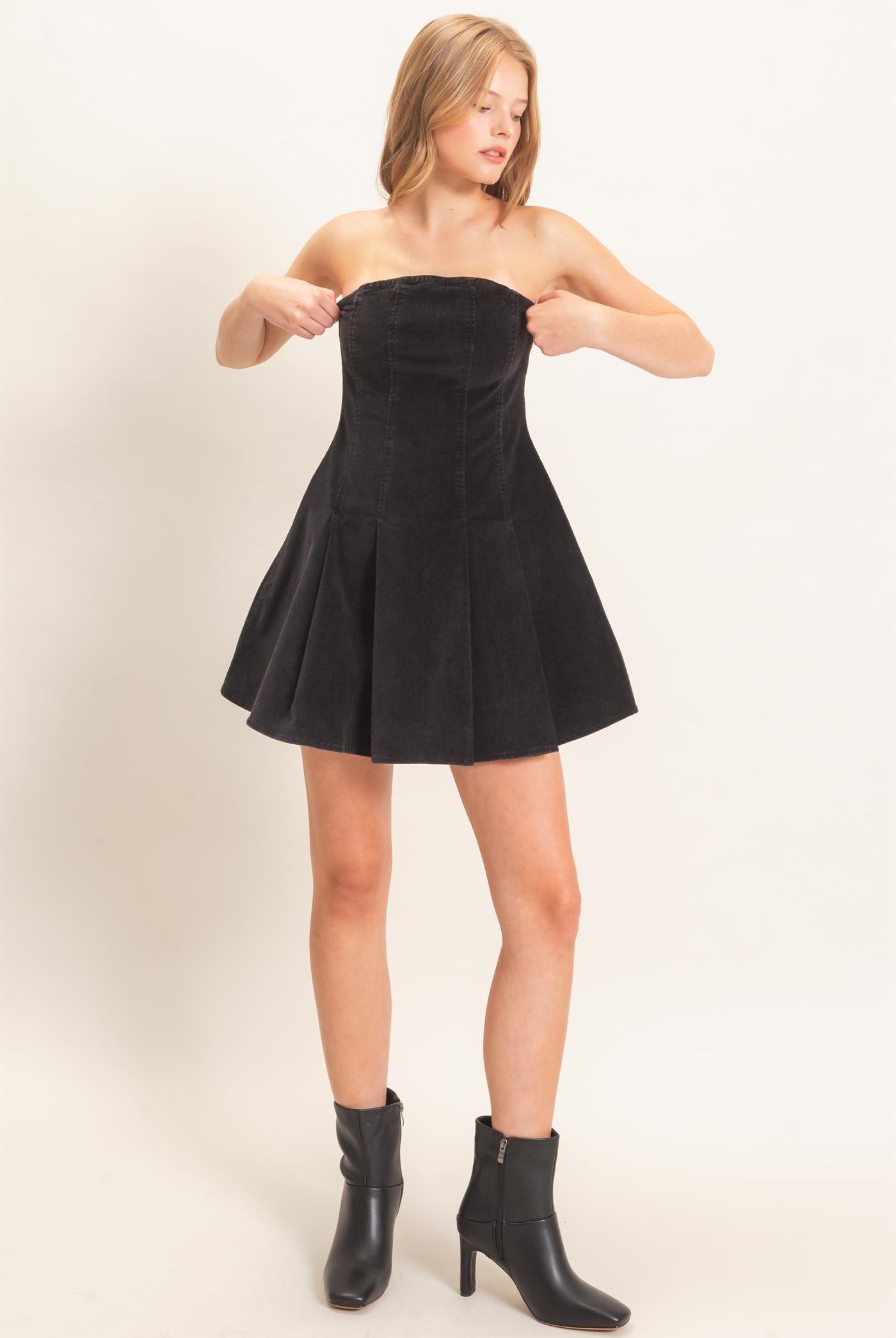 Wholesale Strapless Mineral Wash Dress Dresses HF26F215 BLACK HYFVE
