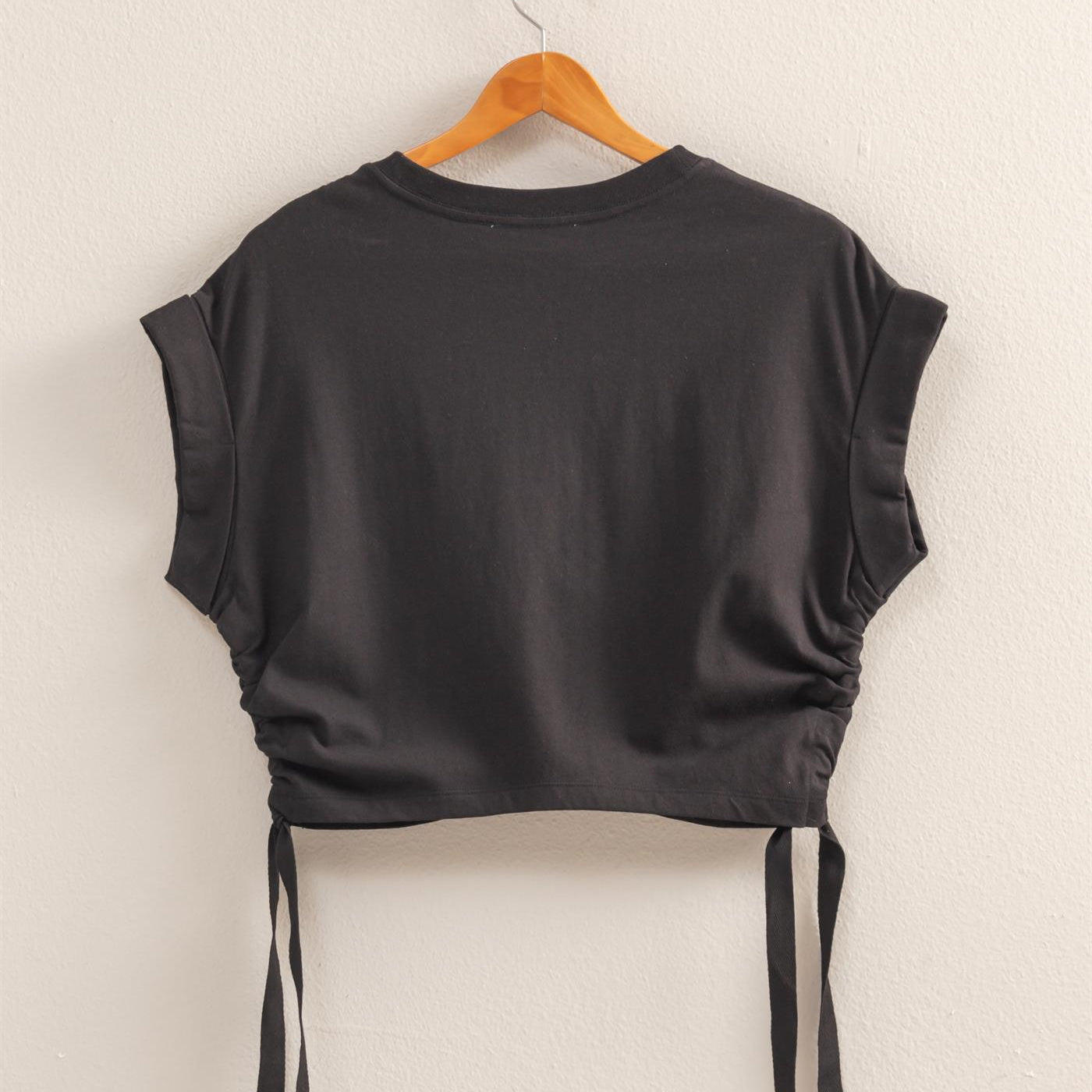 Wholesale Short Sleeve Side Tie Detail Top Clothing Tops DZ25C113 BLACK DOUBLE ZERO