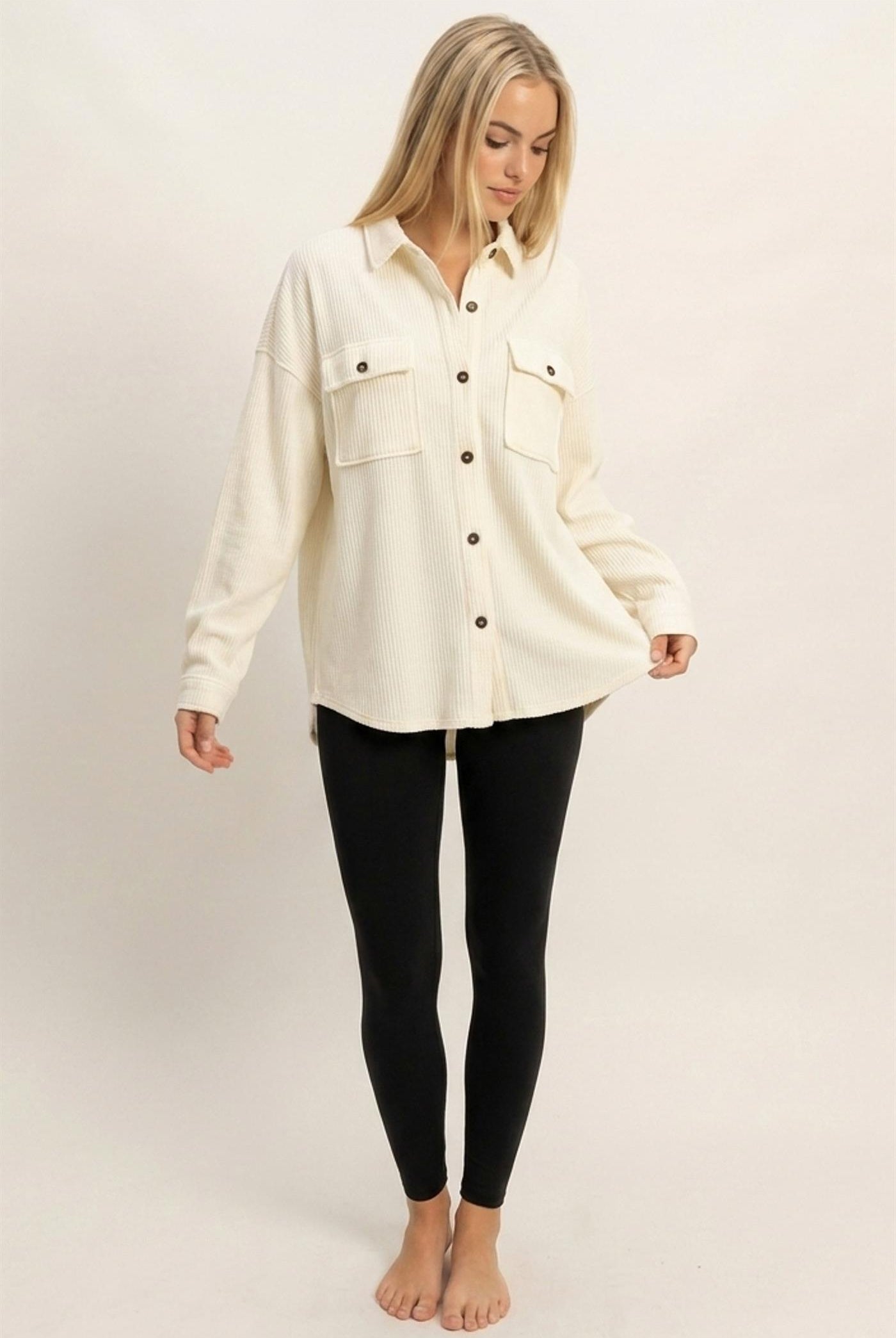 Wholesale Mineral Wash Waffle Knit Button-Up Shacket Coats & Jackets DZ26E249 CREAM DOUBLE ZERO