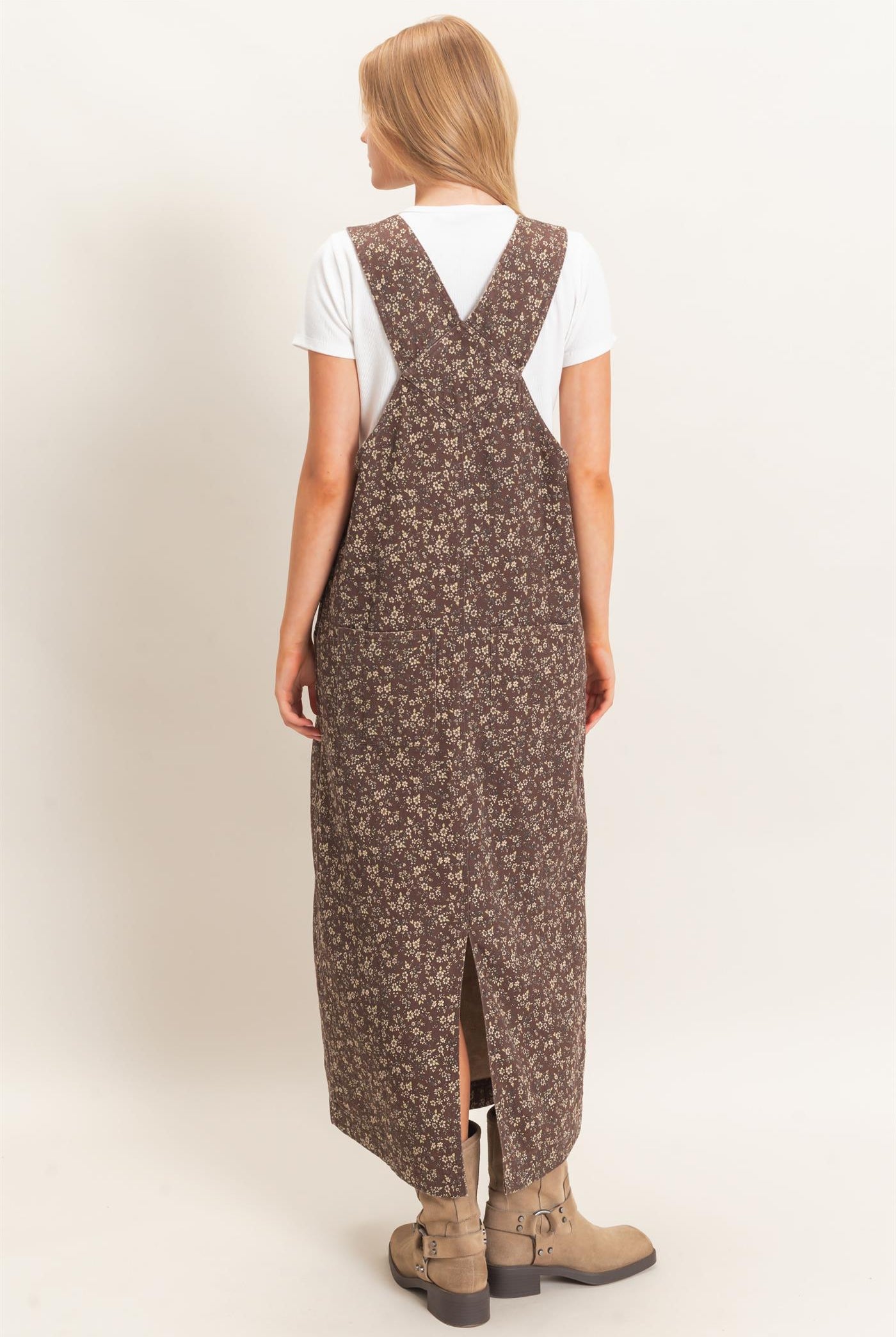 Wholesale Floral Garment Wash Overall Dress Dresses HF26C838 CHESTNUT HYFVE