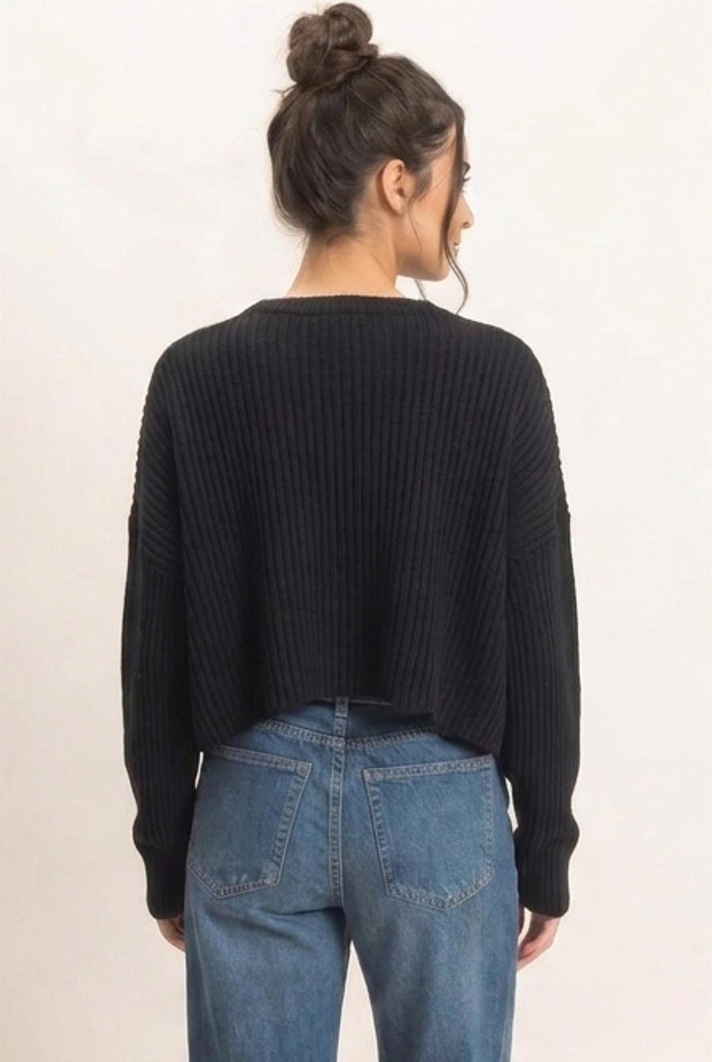 Wholesale Oversized Cropped Sweater Sweaters DZ26E252 BLACK DOUBLE ZERO