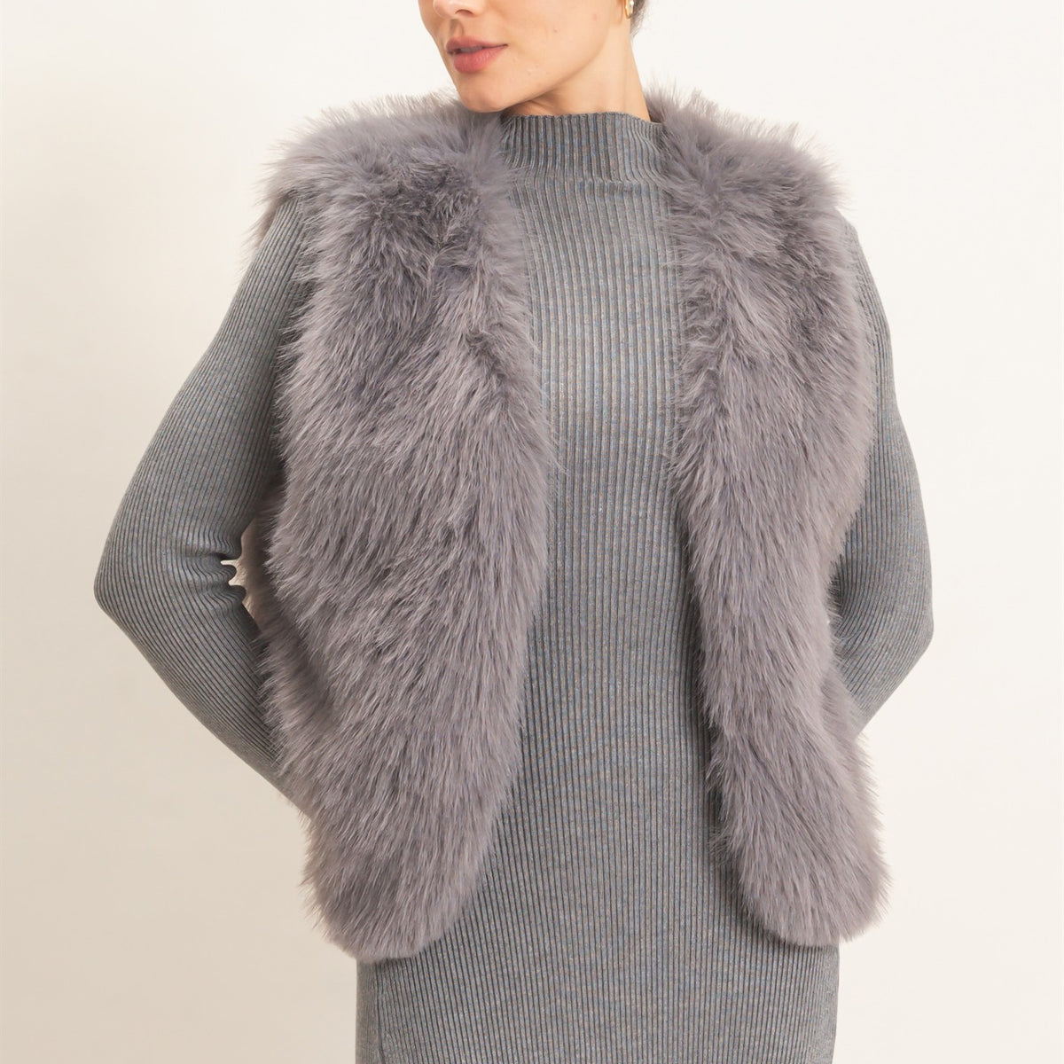 Wholesale Open-Front Faux Fur Vest Vests HF26F164 GRAY HYFVE