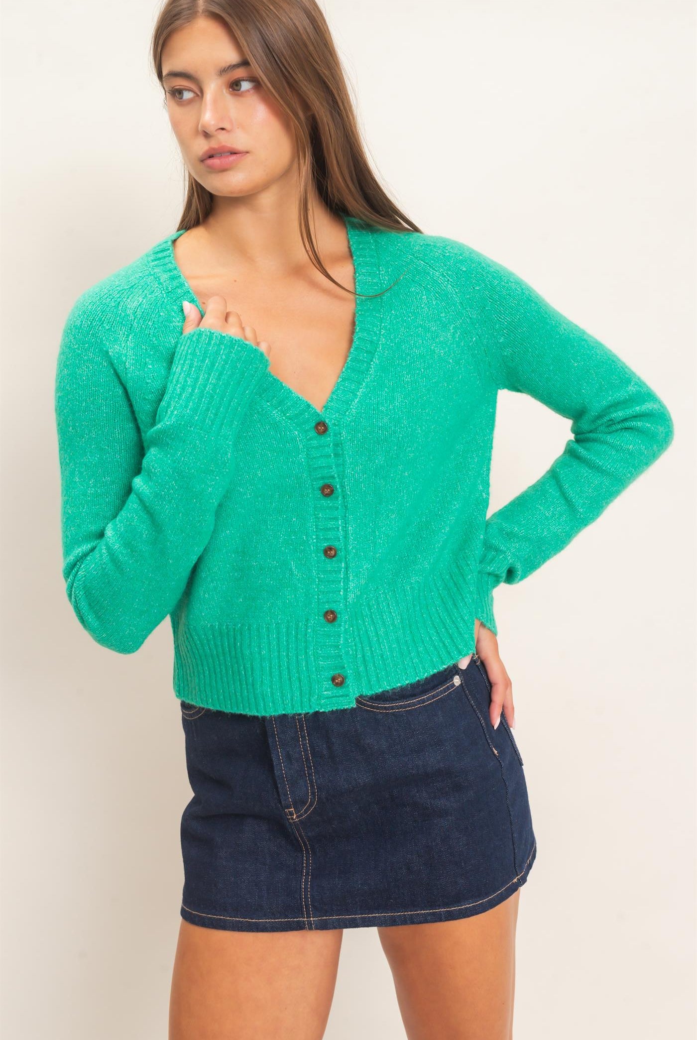 Wholesale V-Neck Cardigan Cardigans DZ26E326 EMERALD DOUBLE ZERO