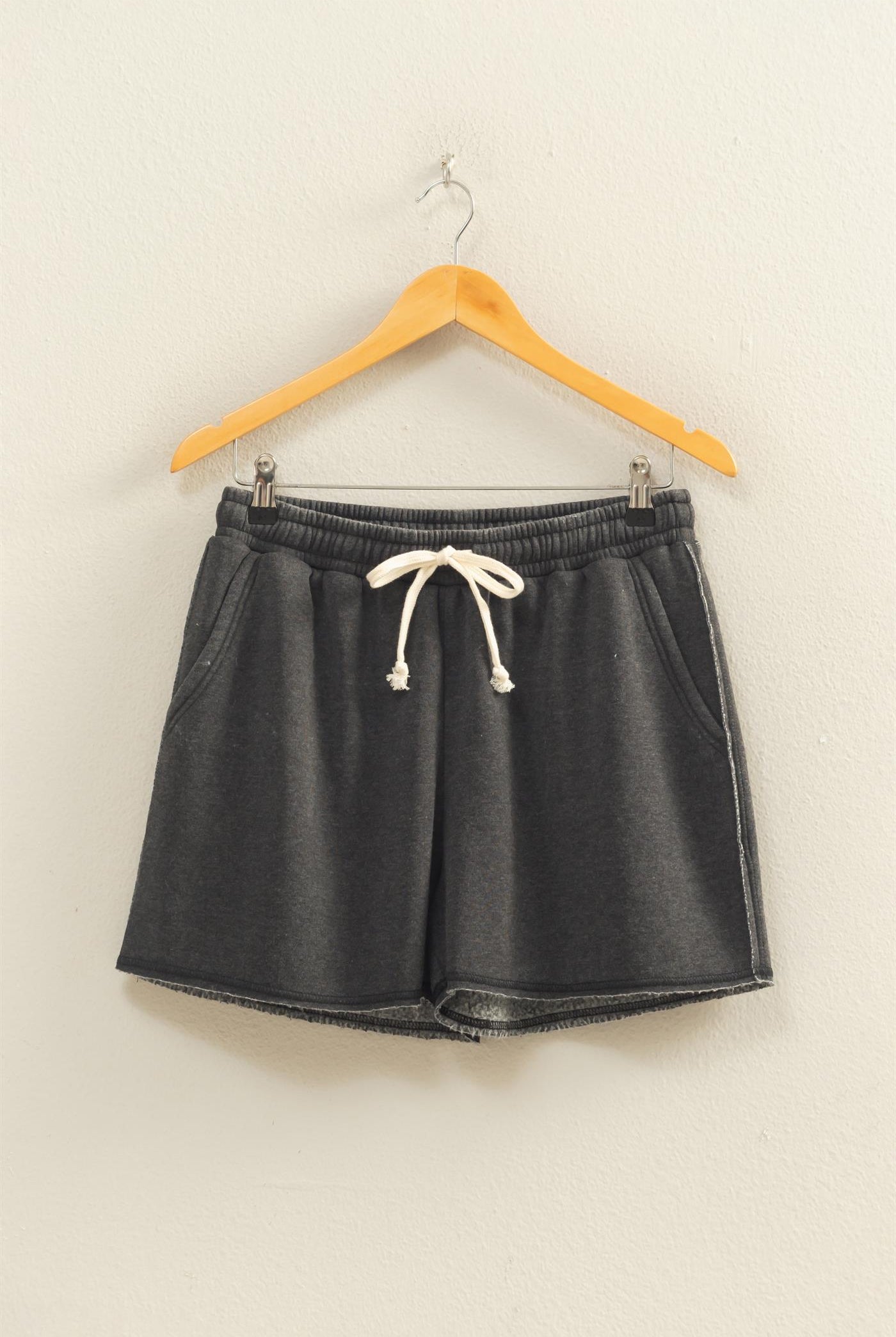 Wholesale Drawstring Burnout French Terry Shorts Shorts DZ26A328 BLACK DOUBLE ZERO