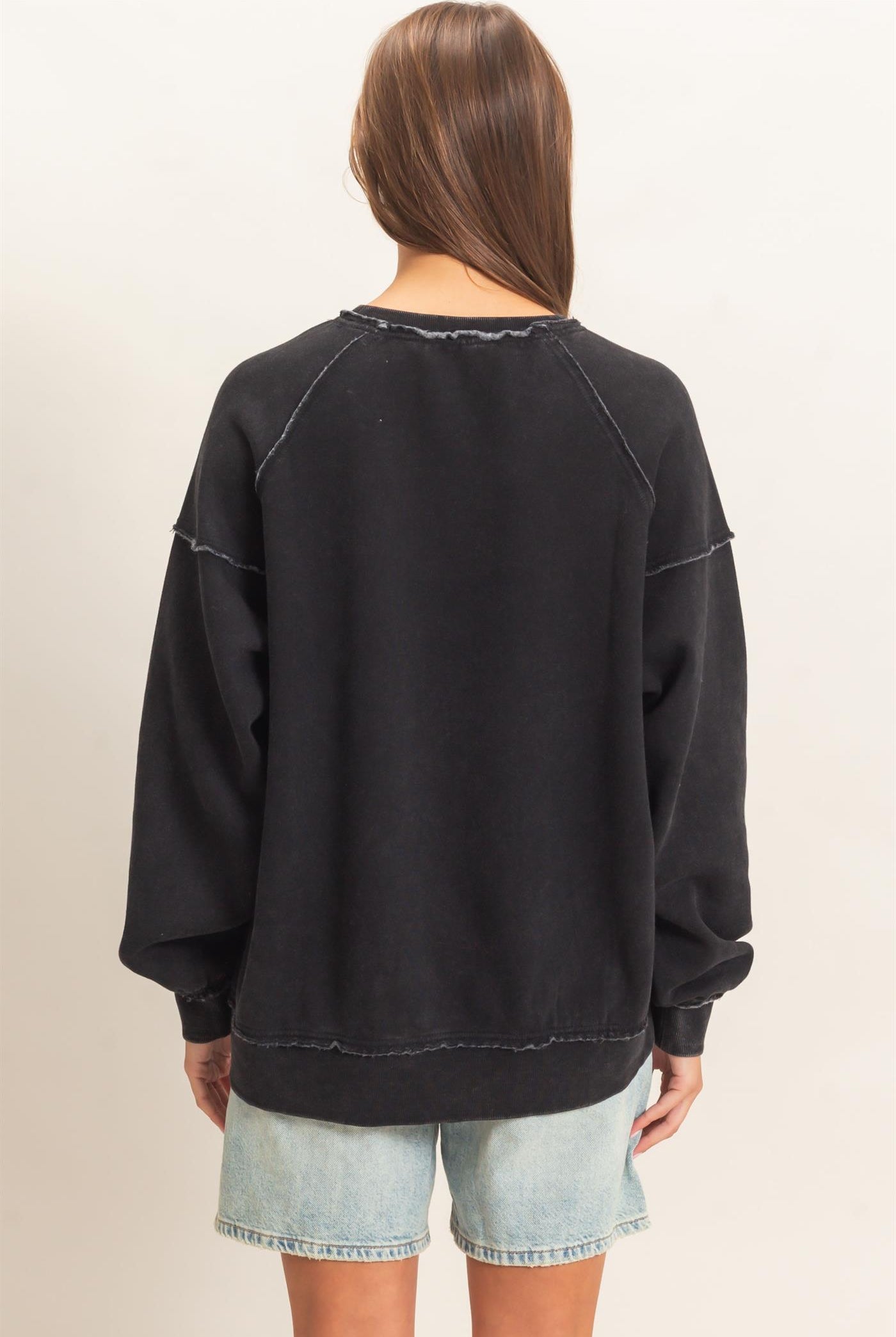 Wholesale Acid Wash Raw Edge Sweatshirt Sweatshirts DZ26C910 BLACK DOUBLE ZERO