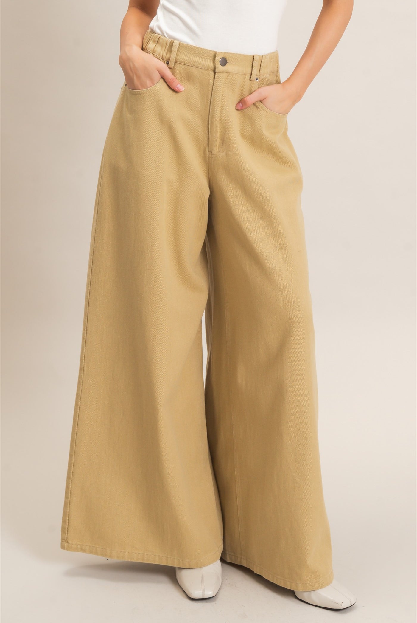 Wholesale Wide-Leg High-Rise Pants Pants HF26F222-D KHAKI HYFVE