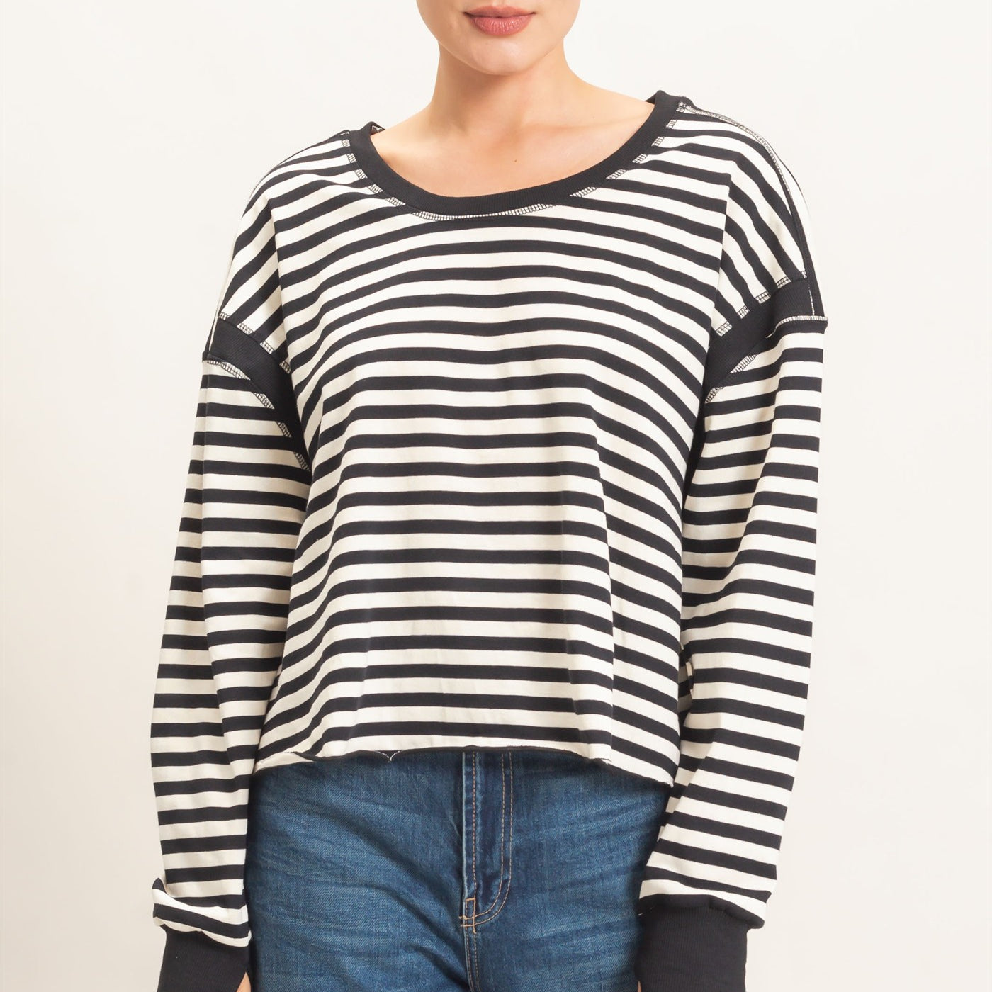 Wholesale Striped Long Sleeve Top Clothing Tops HF26C908-D BLACK HYFVE