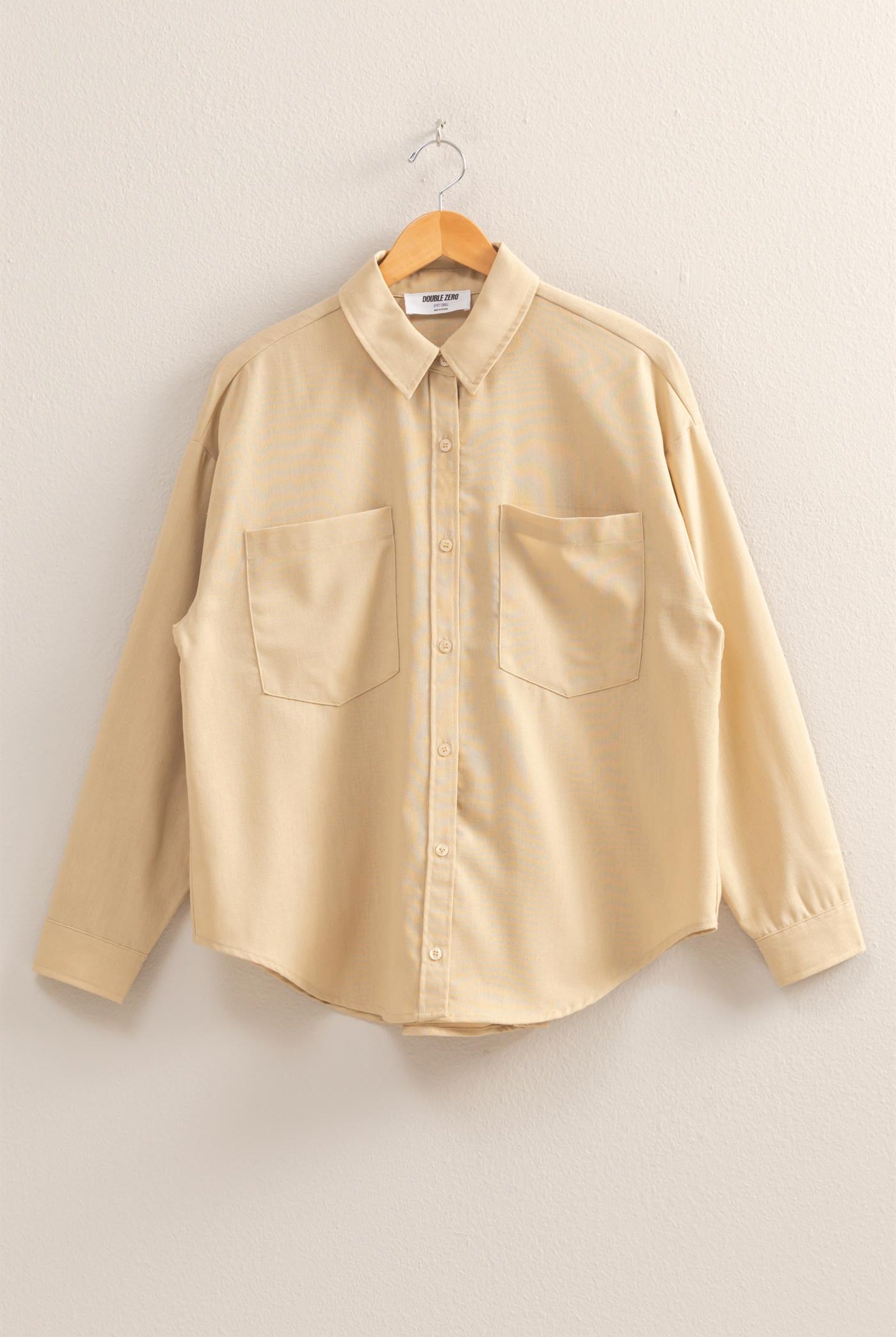 Wholesale Sand Washed Relaxed Long Sleeve Shirt Clothing Tops DZ24C609 LIGHT TAUPE DOUBLE ZERO