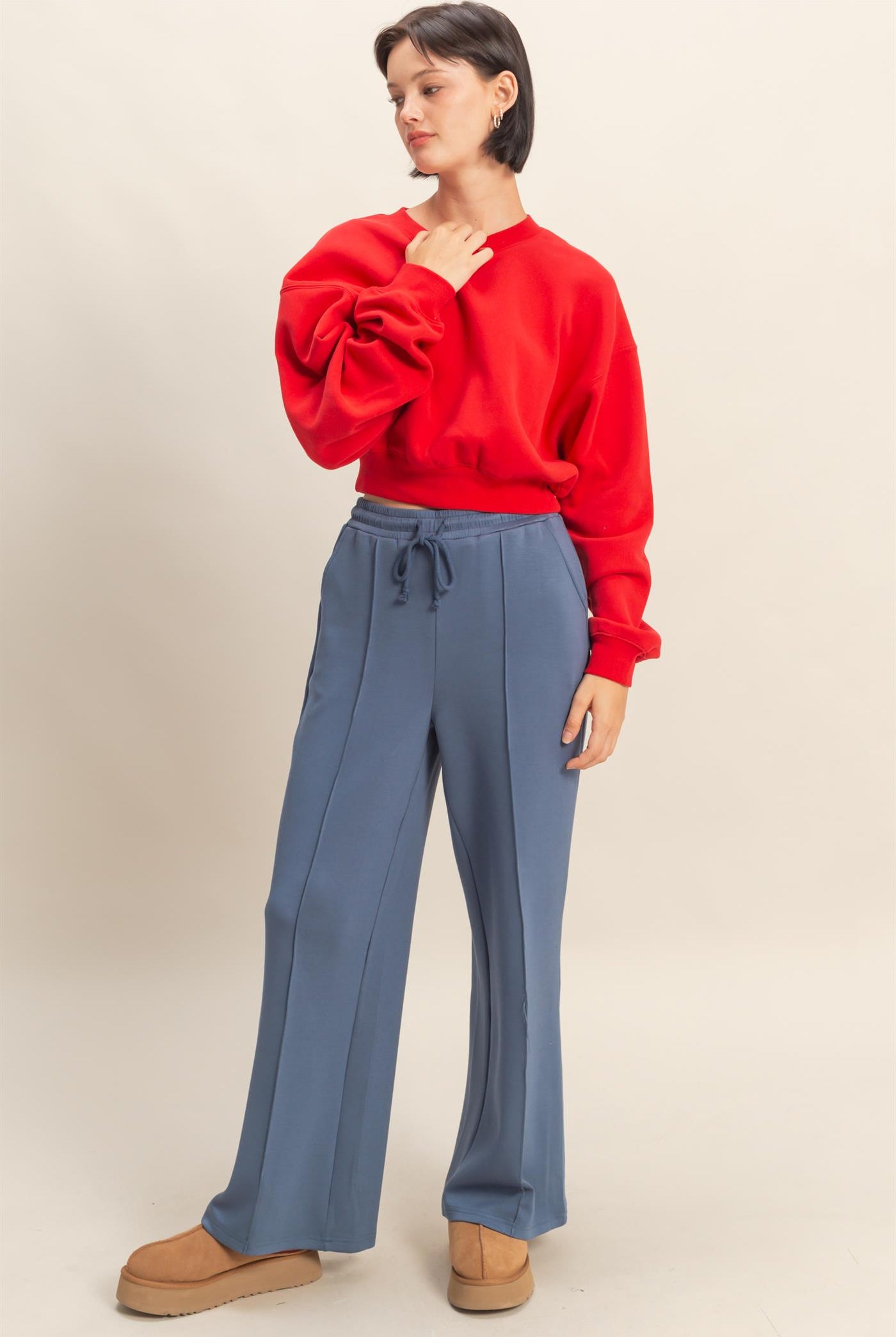 Wholesale Everyday Long Sleeve Cropped Sweatshirt Sweatshirts DZ25E415 RED DOUBLE ZERO