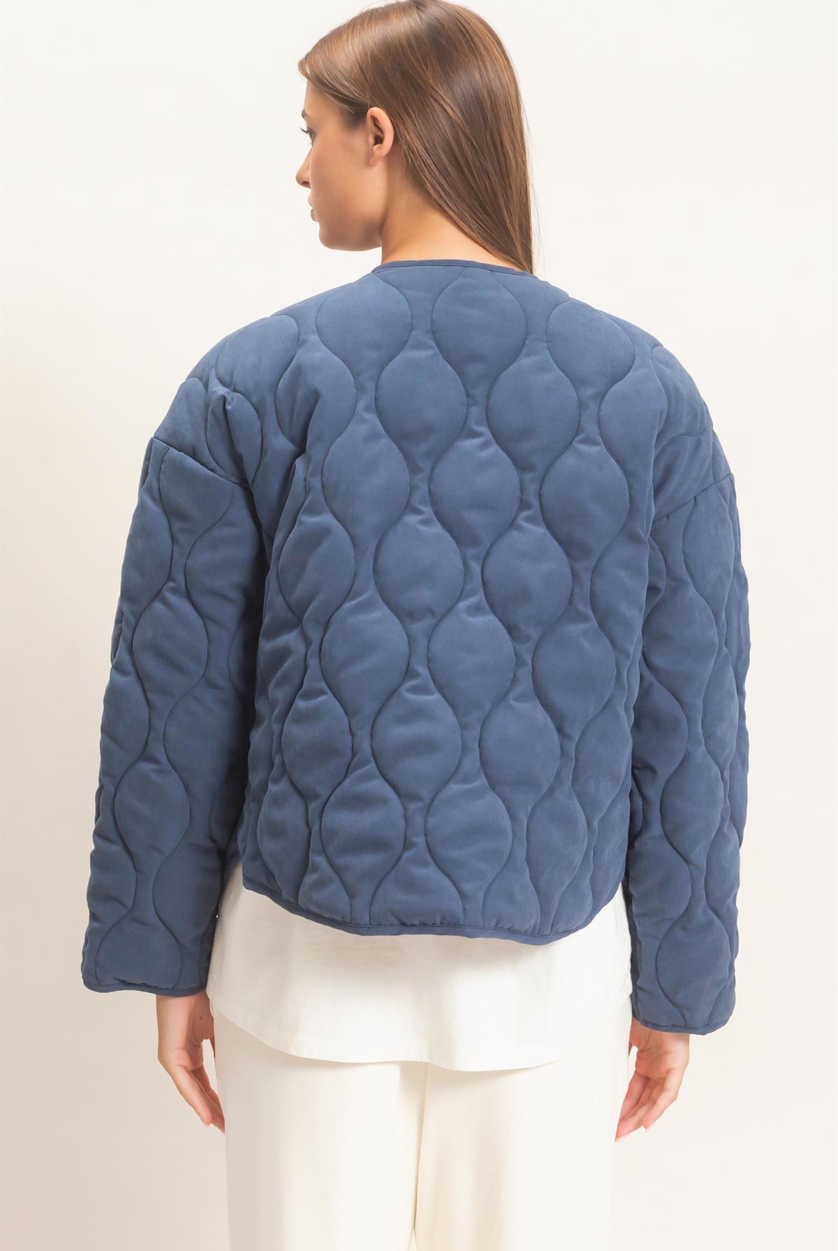 Wholesale Quilted Button Front Jacket Coats & Jackets DZ26F254 NAVY DOUBLE ZERO