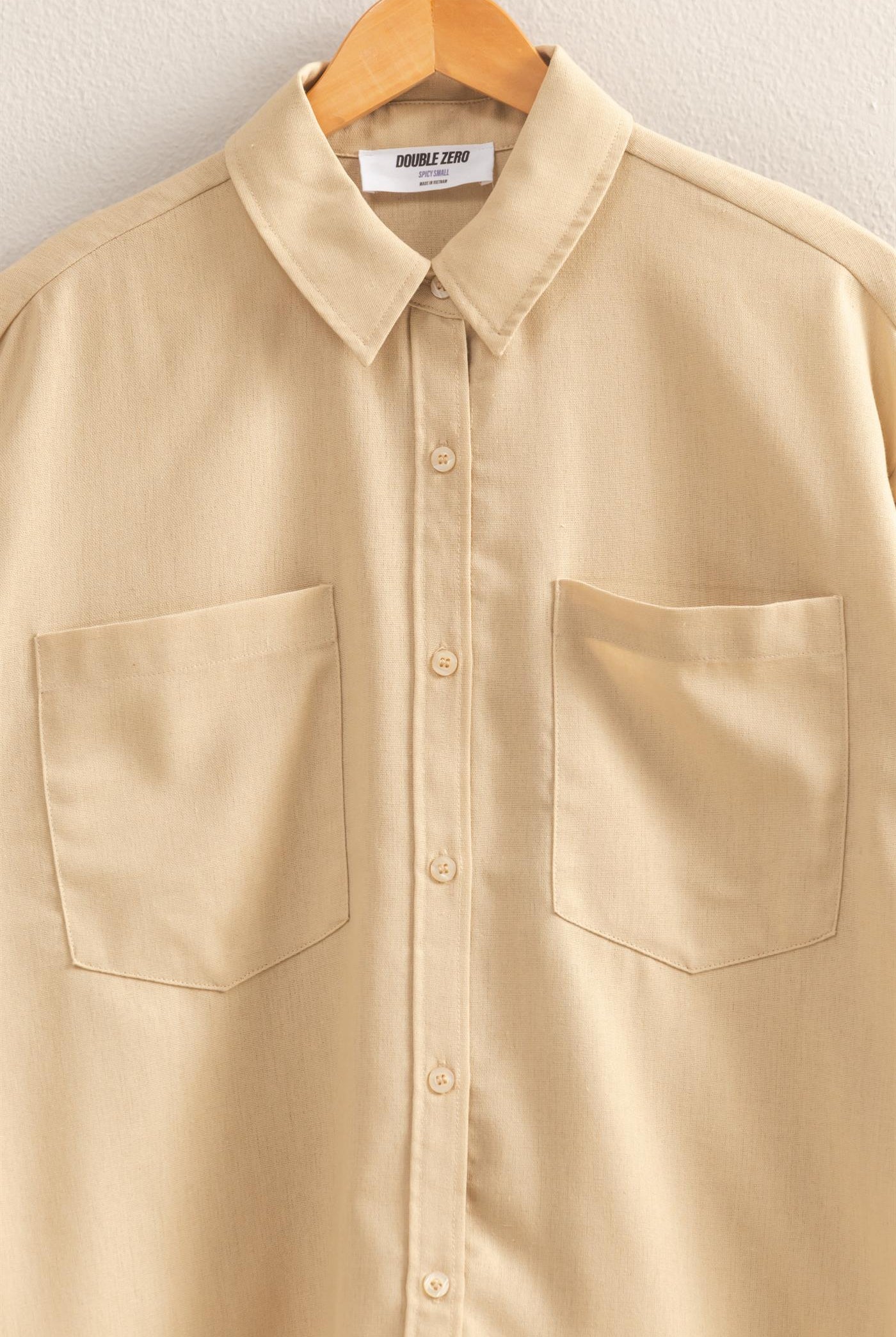 Wholesale Sand Washed Relaxed Long Sleeve Shirt Clothing Tops DZ24C609 LIGHT TAUPE DOUBLE ZERO
